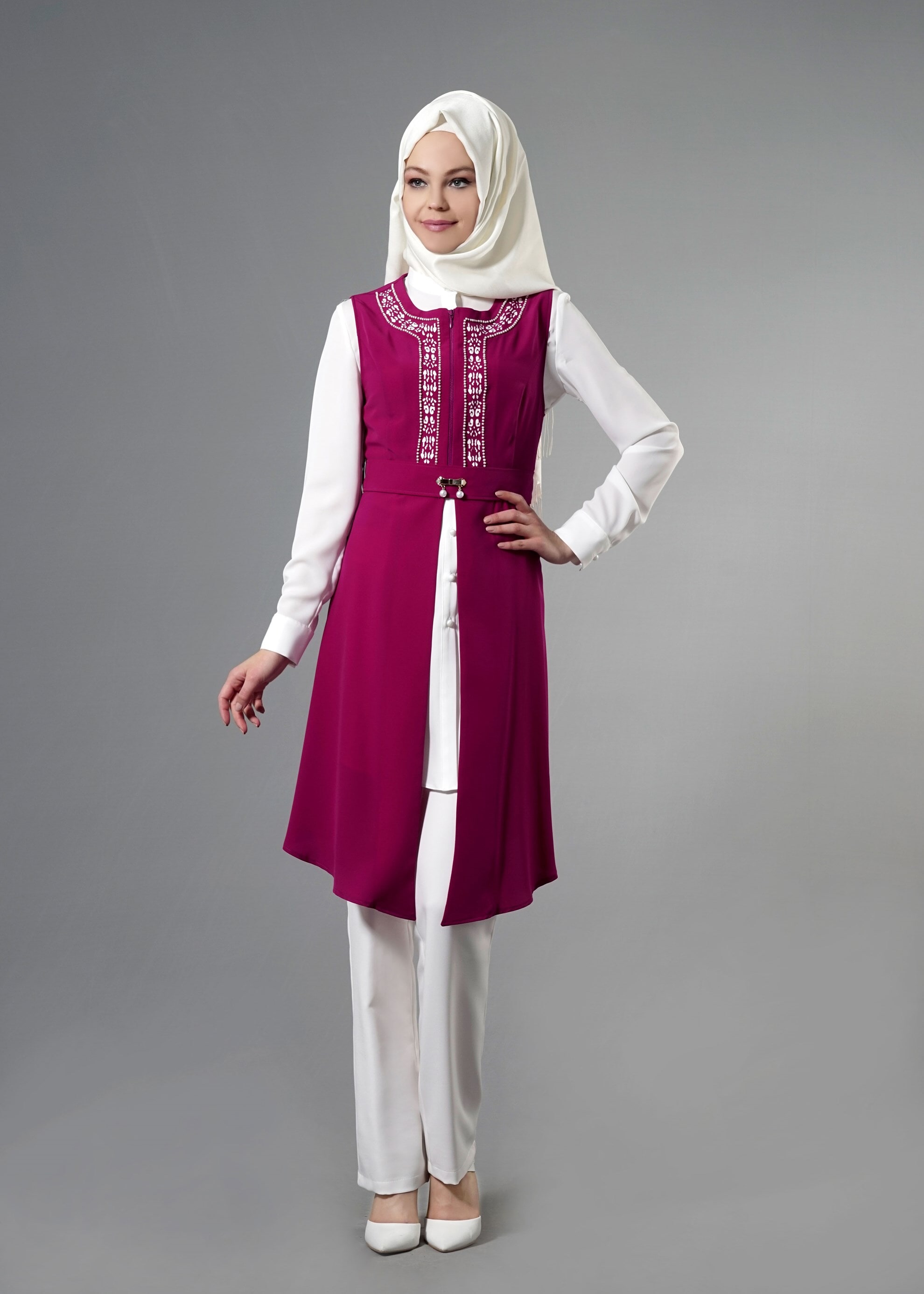 Tesettür giyim MÜRDÜM 3230P New Loren Tesettür 3&prime;lü Pant.Takım 38/44