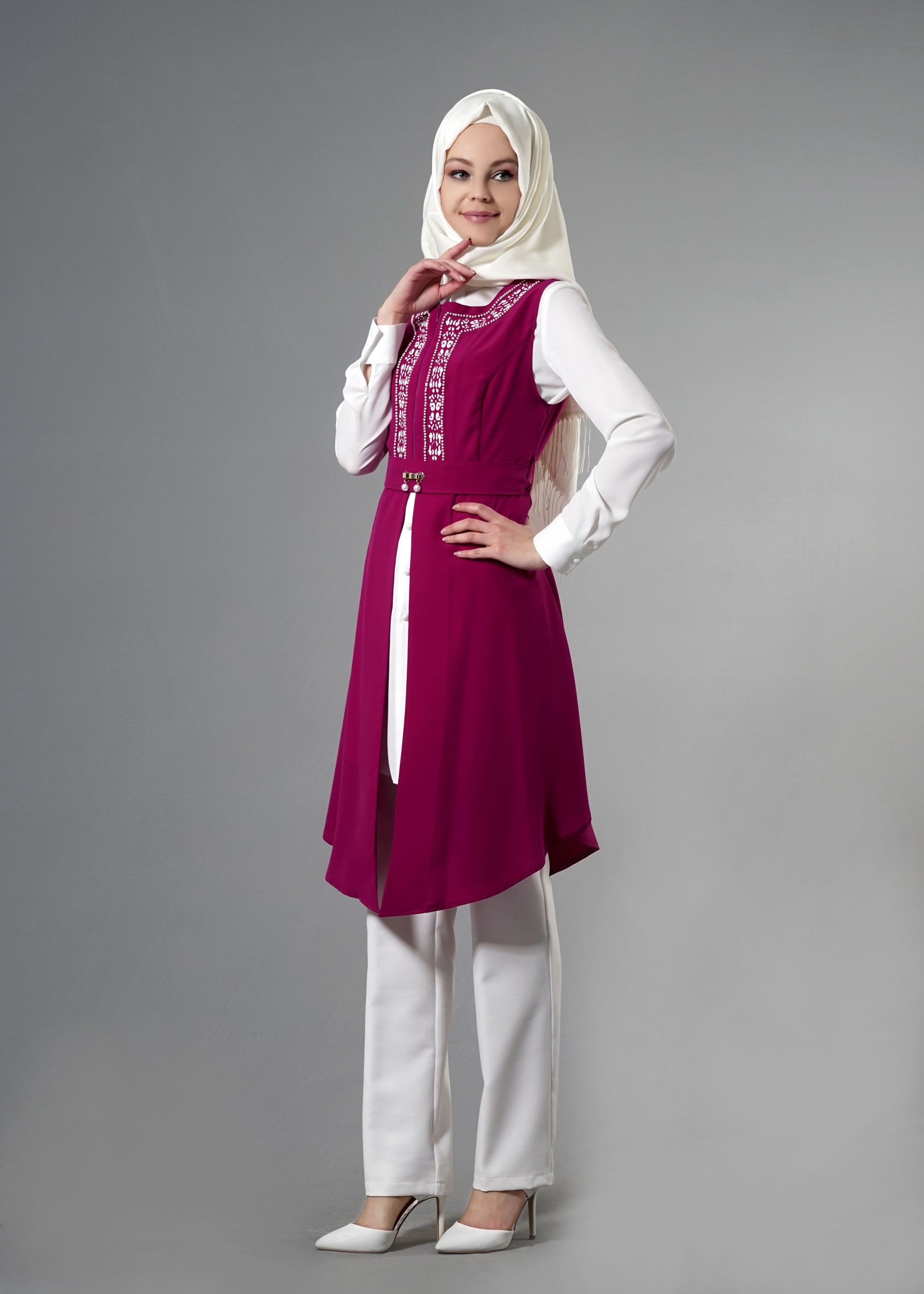 Tesettür giyim MÜRDÜM 3230P New Loren Tesettür 3&prime;lü Pant.Takım 38/44