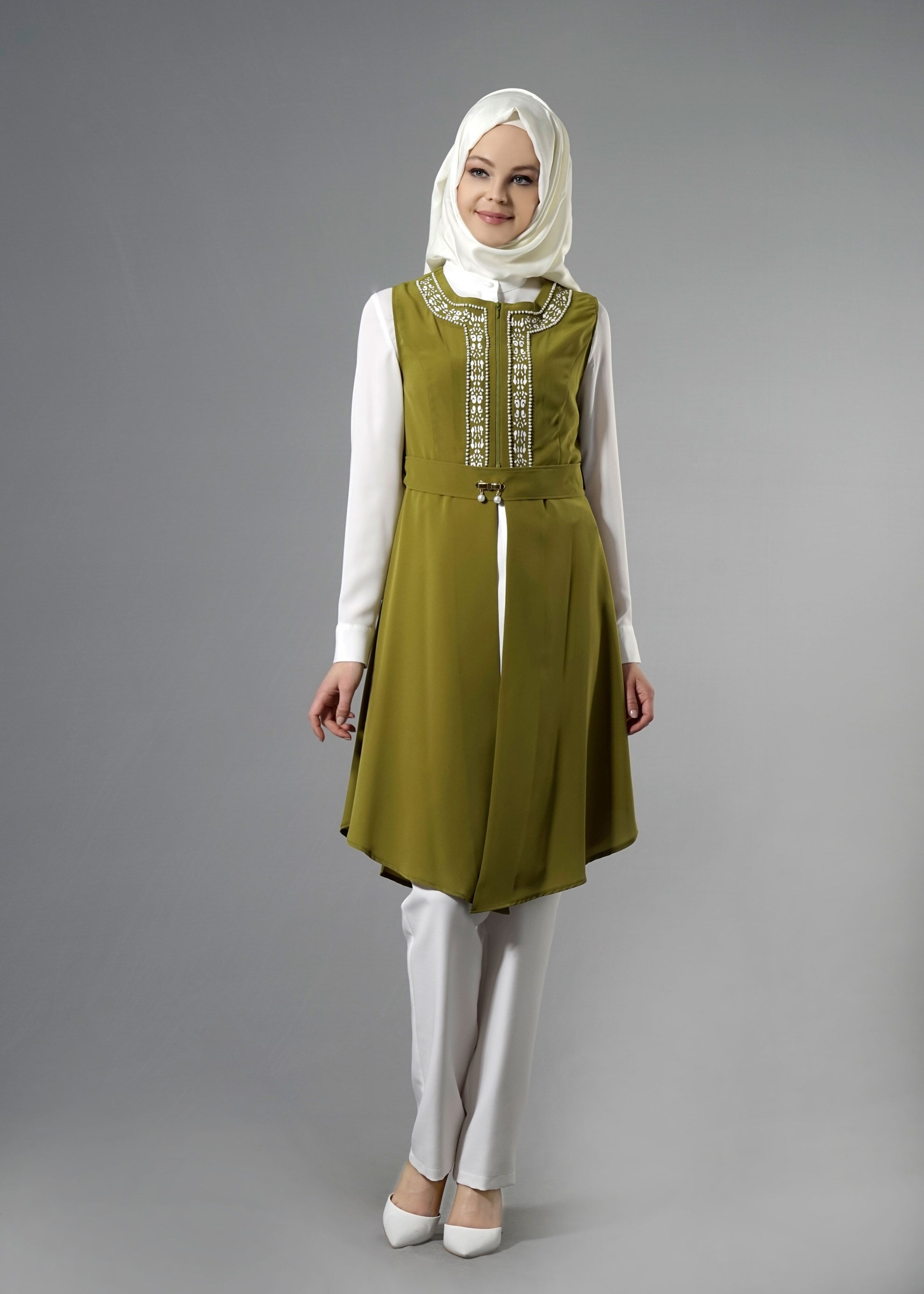 Tesettür giyim YEŞİL 3230P New Loren Tesettür 3&prime;lü Pant.Takım 38/44