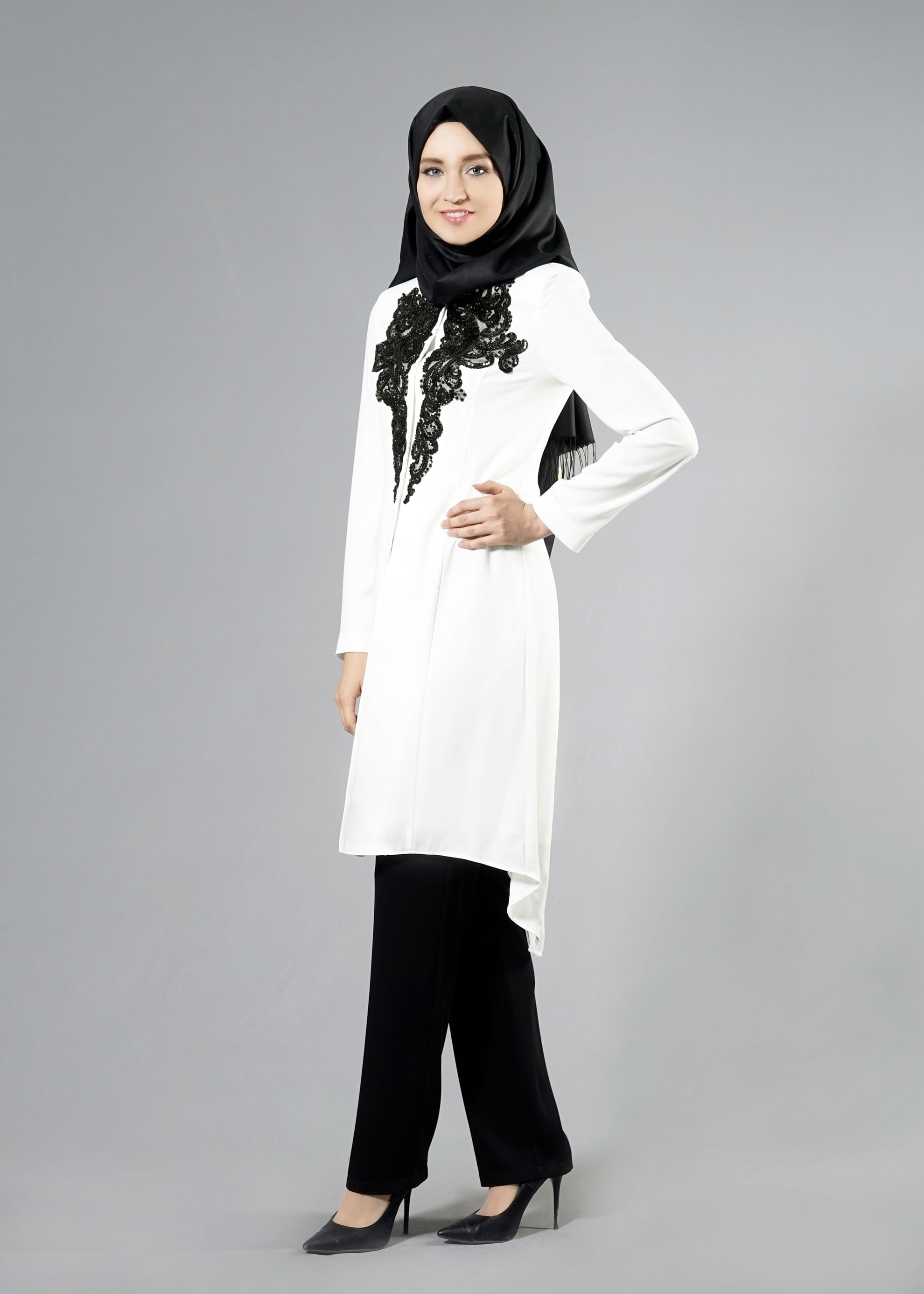 Tesettür giyim BEYAZ 3232P Farah Tesettür  6288 3&prime;lü  Pant. Takım 40/46 TEK38