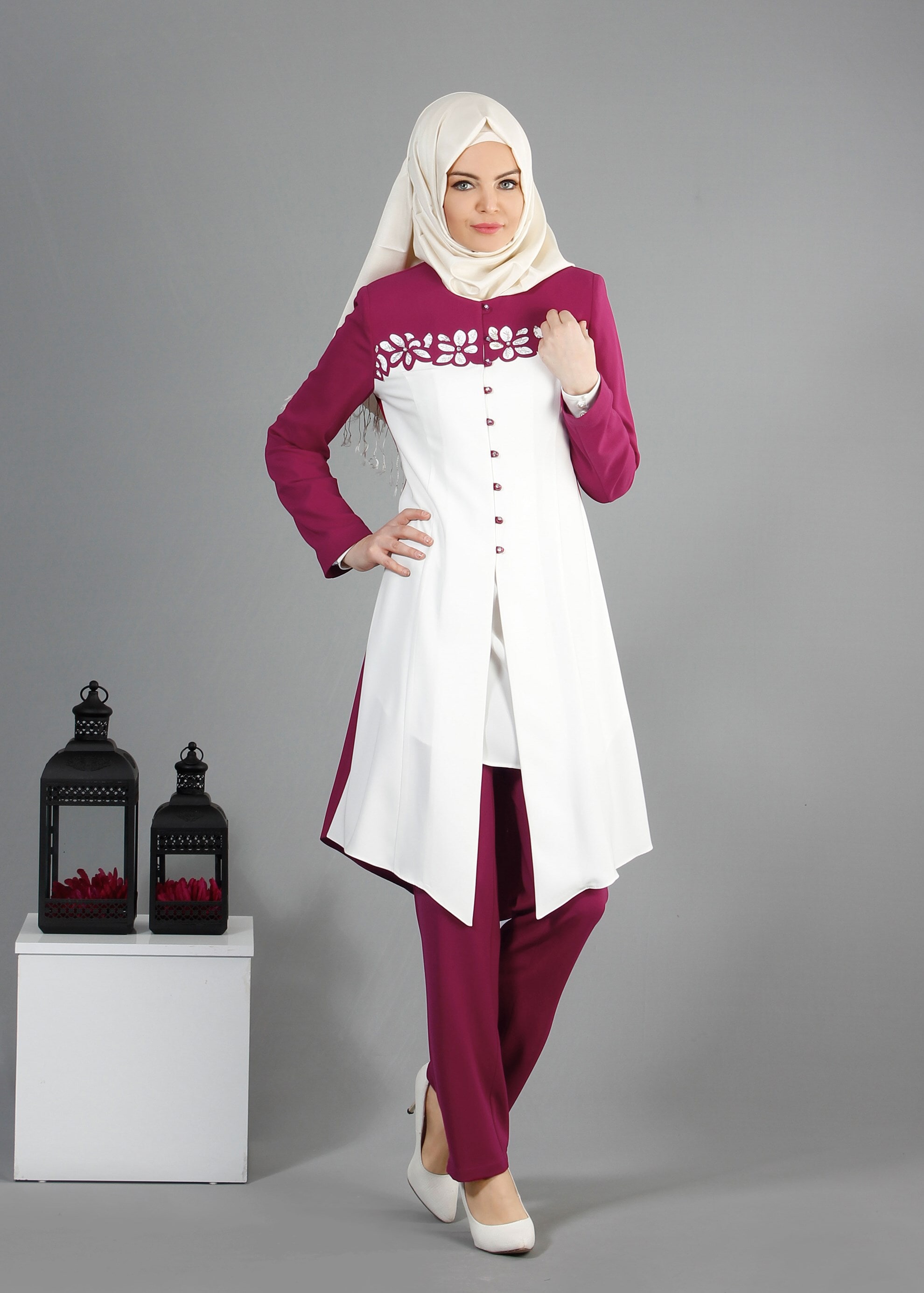 Tesettür giyim FUŞYA 3236P Farah 6288 3&prime;Lü Tesettür Pant. Takım 40/46 TEK38