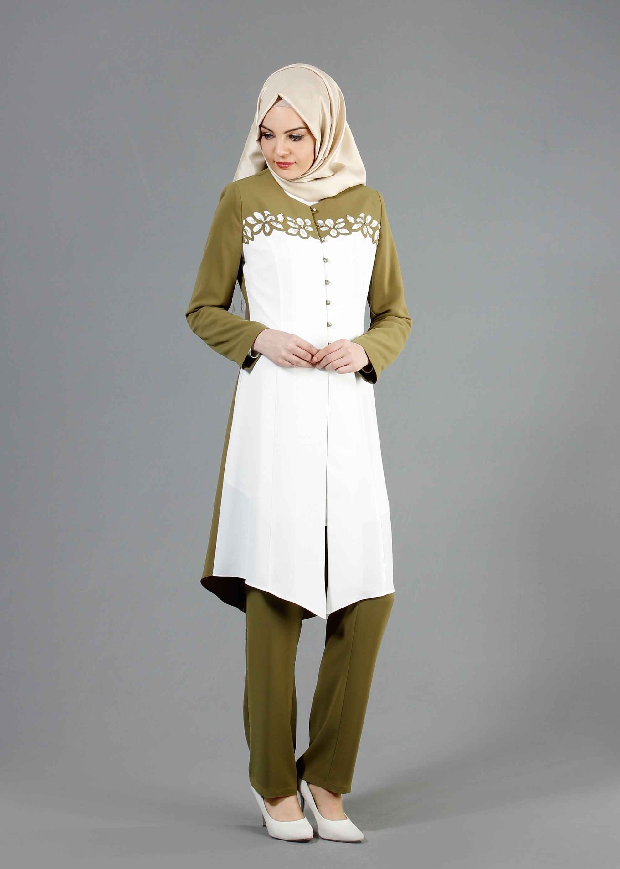 Tesettür giyim YEŞİL 3236P Farah 6288 3&prime;Lü Tesettür Pant. Takım 40/46 TEK38