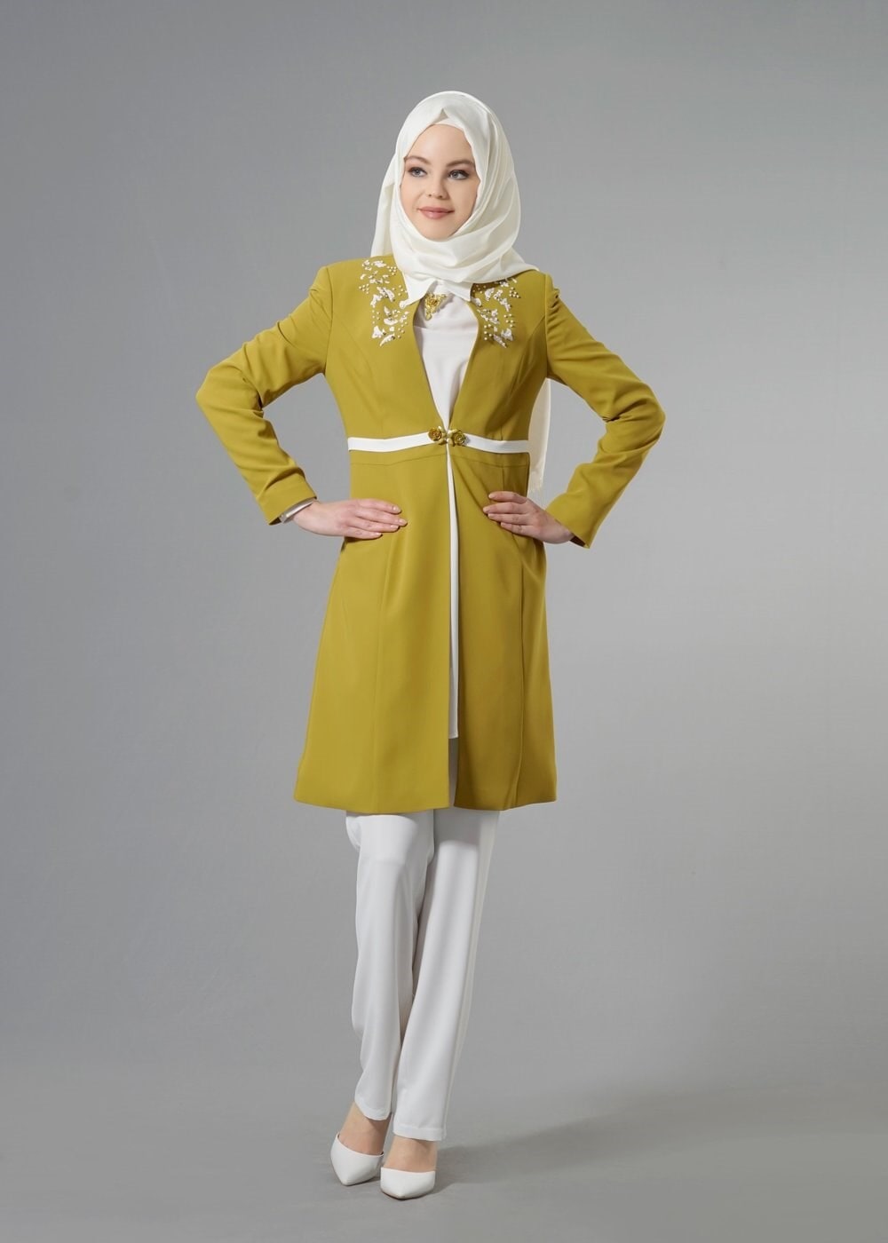 Tesettür giyim YEŞİL 3237 5929 3&prime;lü Tesettür Pant. Takım 40/48 TEK38