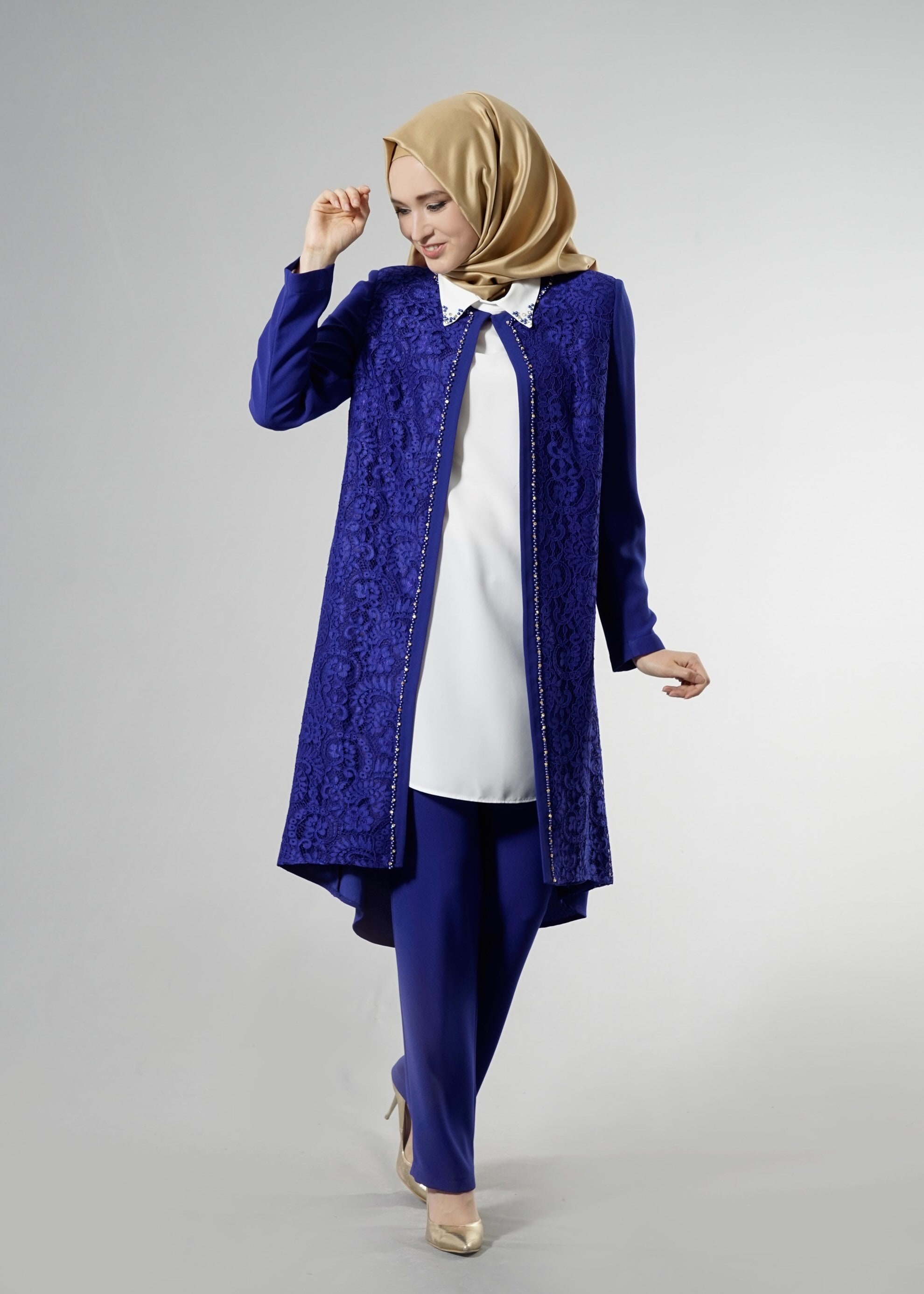 Tesettür giyim LACİVERT 3243P Maral Tesettür 5985 3&prime;Lü Pant.Takım 40/48 TEK38