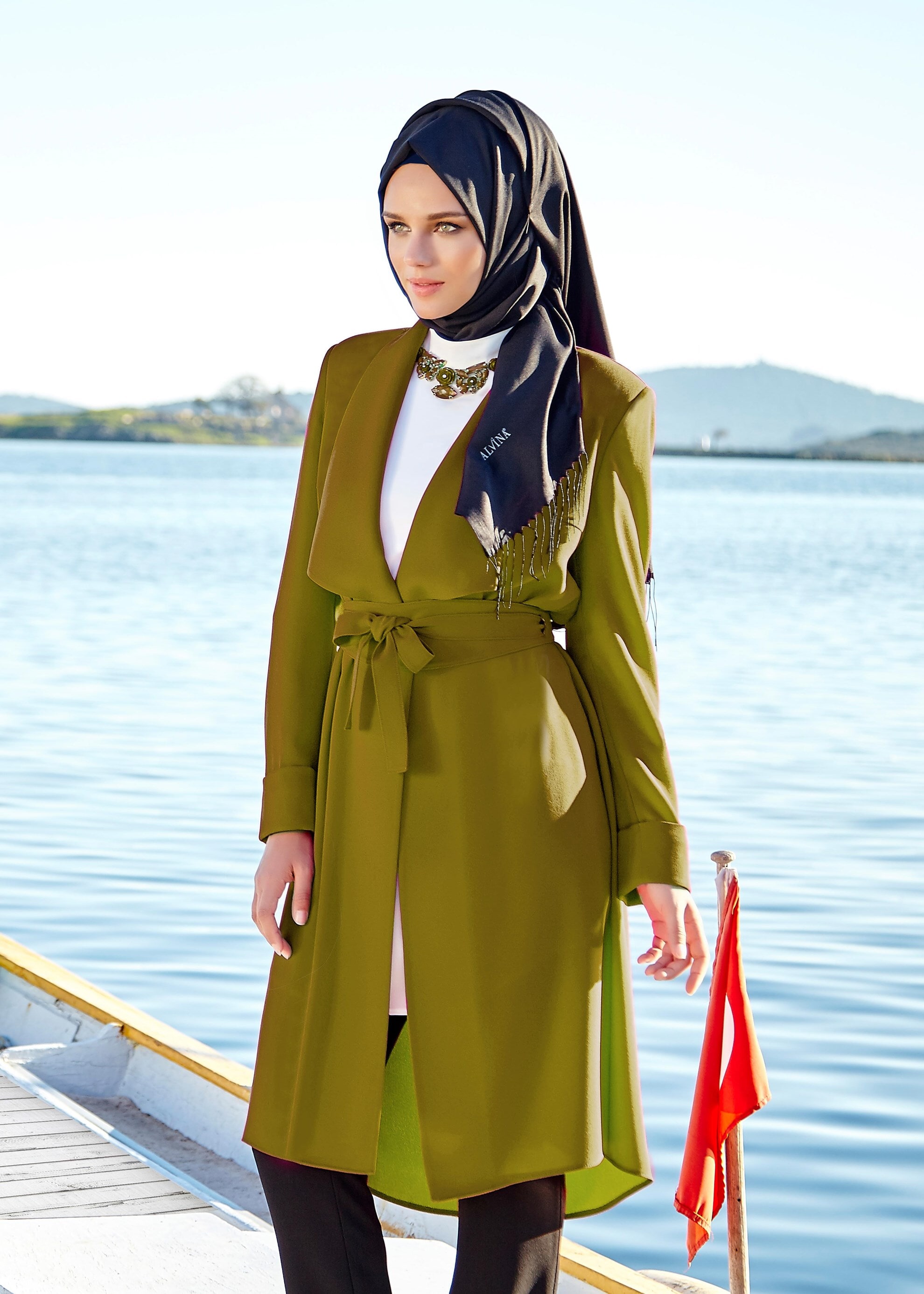 Tesettür giyim YEŞİL 3258P Duru Tesettür Crep 3&prime;Lü Pant.Takım 38/46