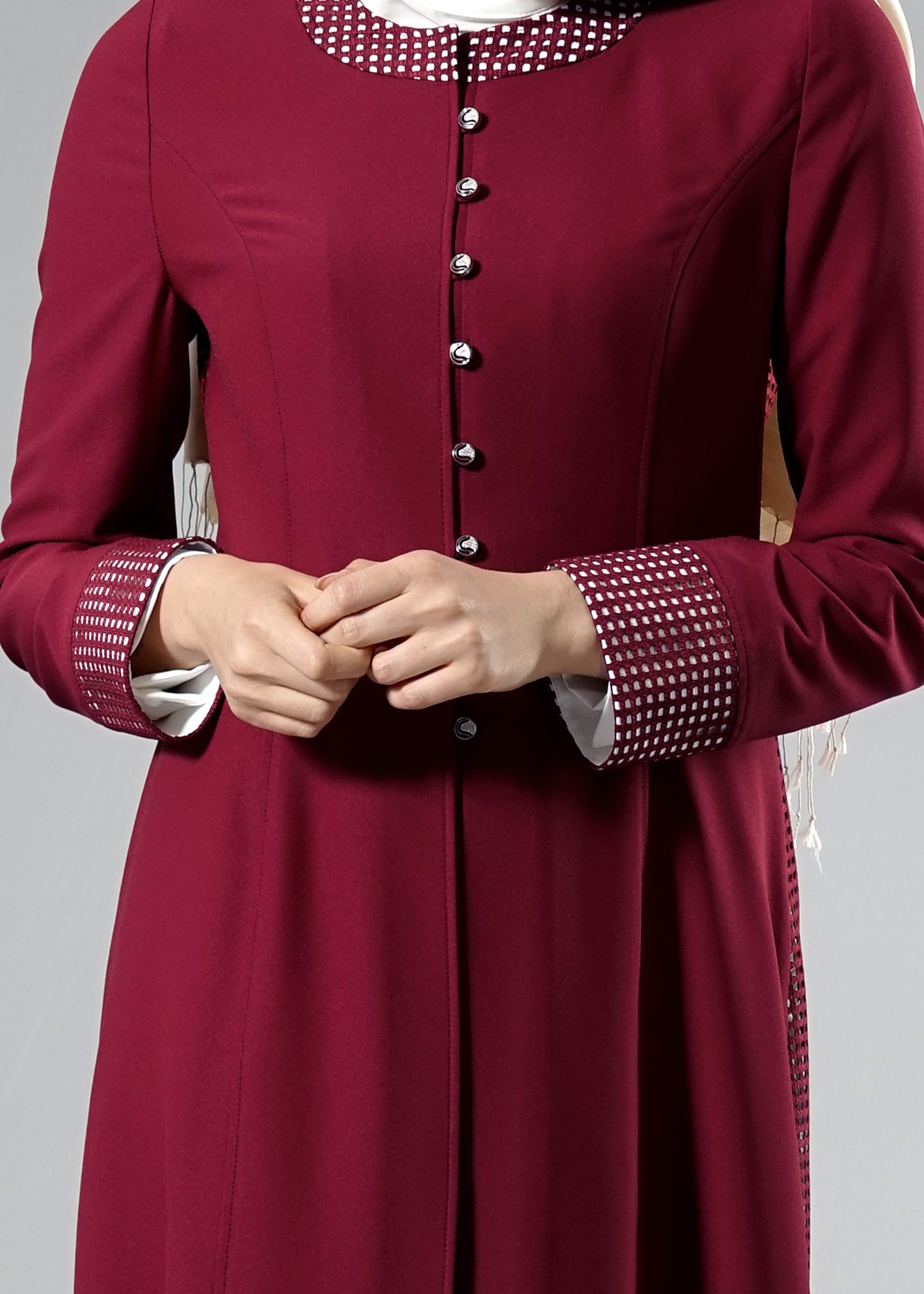 Tesettür giyim BORDO PÖTİKARE DESEN DETAYLI 3&prime;LÜ PANT. TAKIM 3262P 