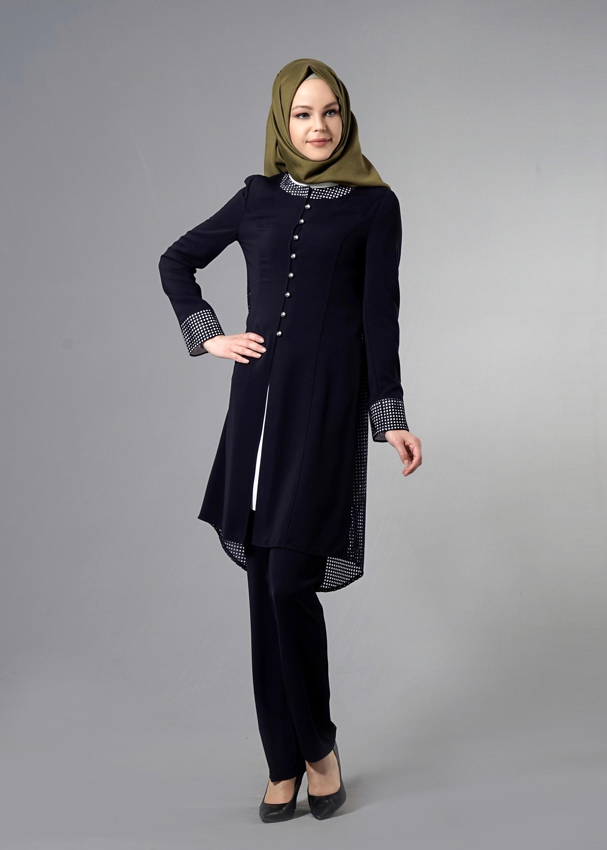 Tesettür giyim LACİVERT PÖTİKARE DESEN DETAYLI 3&prime;LÜ PANT. TAKIM 3262P 