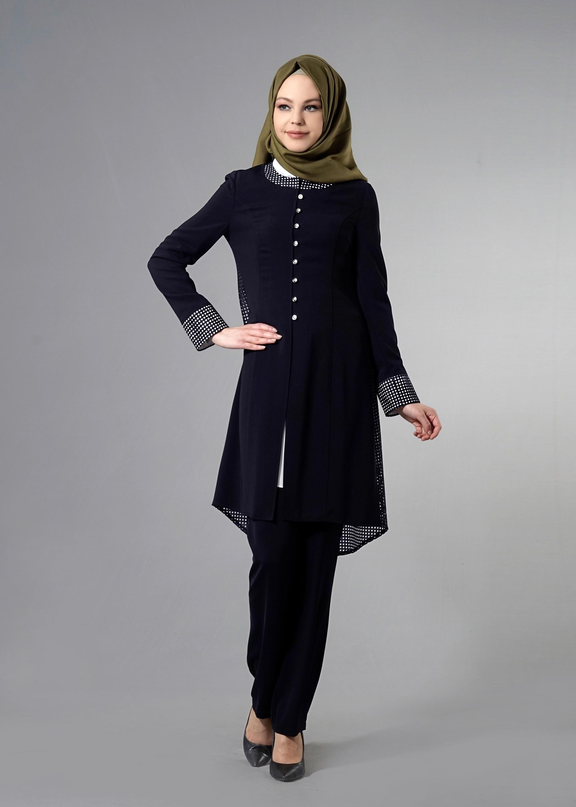 Tesettür giyim LACİVERT PÖTİKARE DESEN DETAYLI 3&prime;LÜ PANT. TAKIM 3262P 