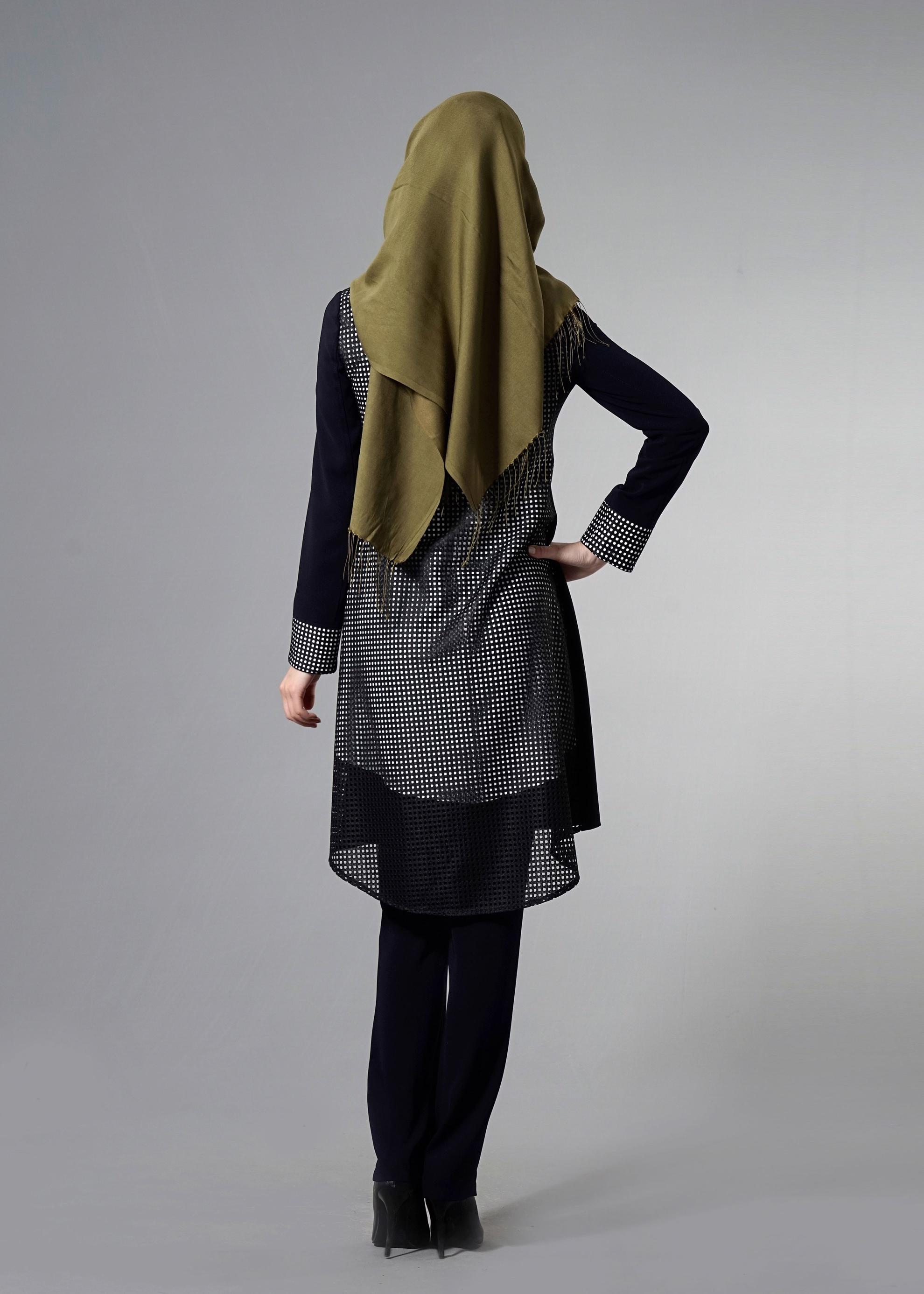 Tesettür giyim LACİVERT PÖTİKARE DESEN DETAYLI 3&prime;LÜ PANT. TAKIM 3262P 