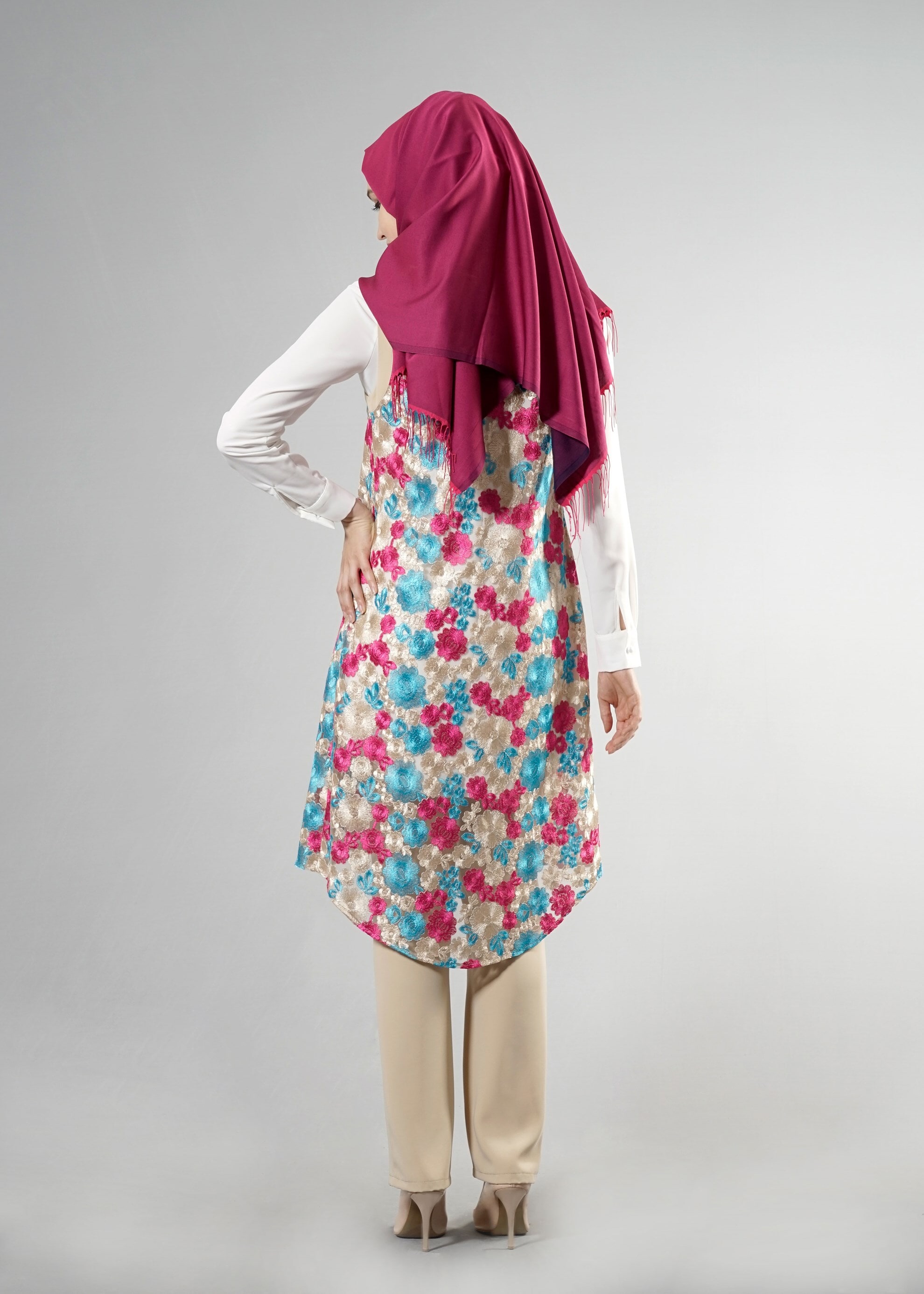 Tesettür giyim FUŞYA 3265P Flower Tesettür 3&prime;lü  Pant. Takım 38/44