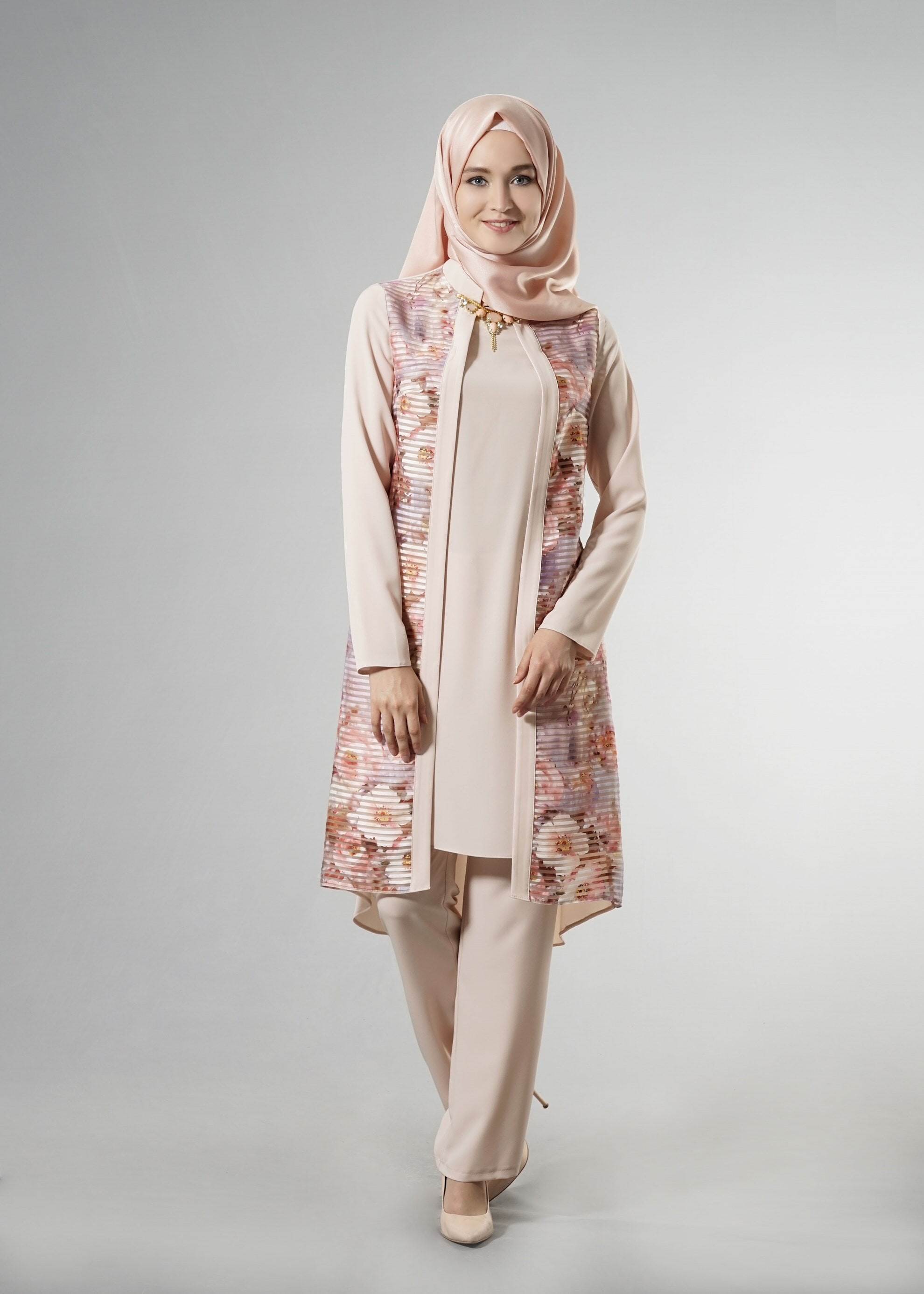Tesettür giyim BEJ 3267 Crep Cupra Tesettür 2&prime;li Pant.Takım 38/46 TEK40