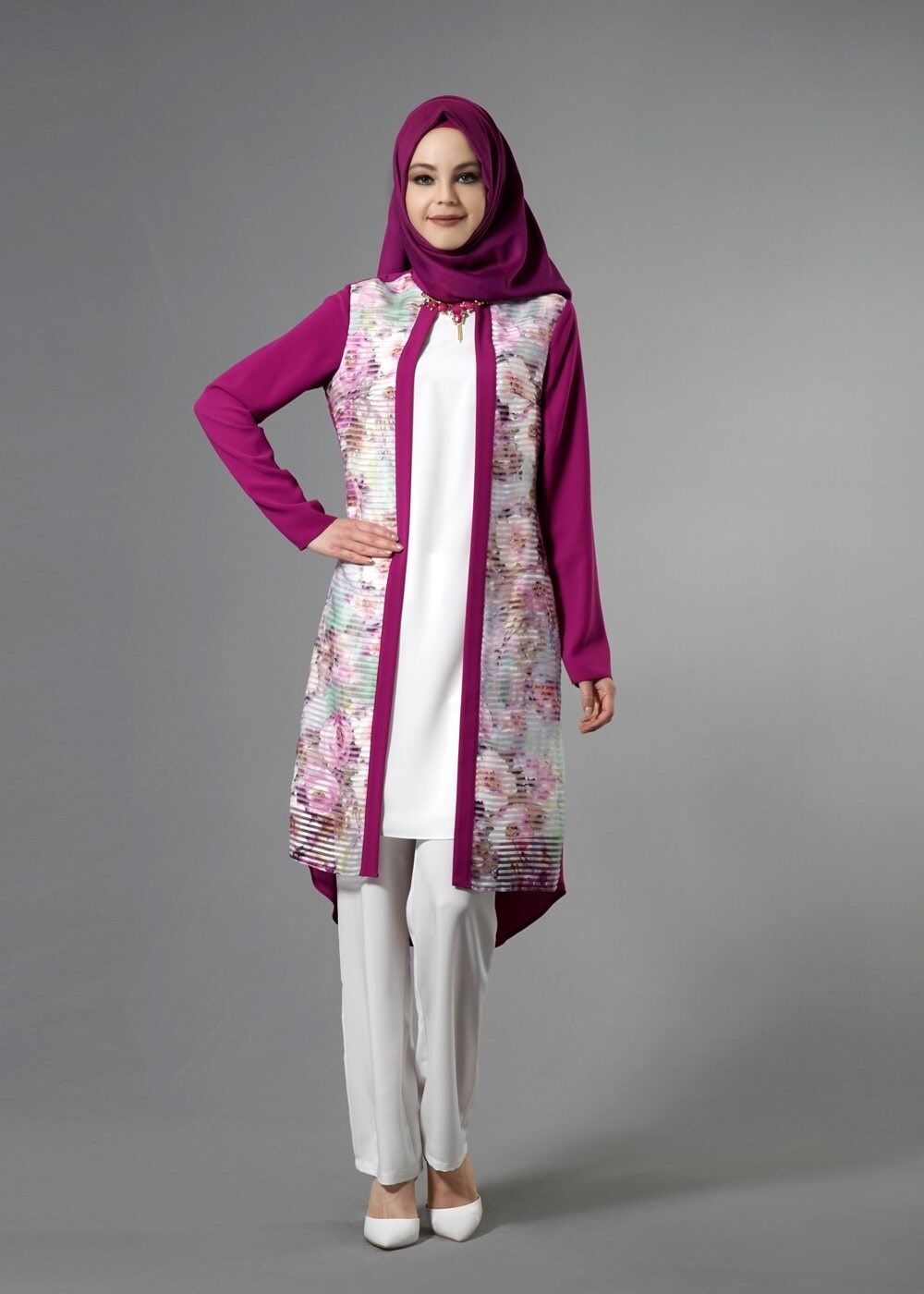 Tesettür giyim MOR 3267 Crep Cupra Tesettür 2&prime;li Pant.Takım 38/46 TEK40