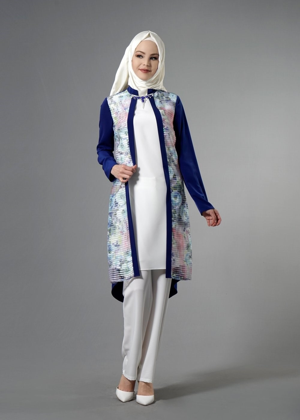 Tesettür giyim LACİVERT 3267 Crep Cupra Tesettür 2&prime;li Pant.Takım 38/46 TEK40