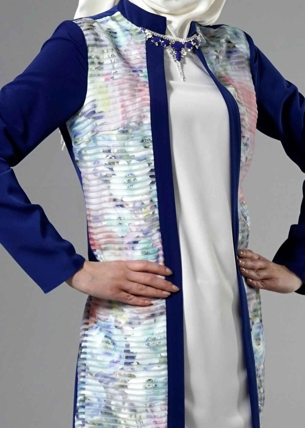 Tesettür giyim LACİVERT 3267 Crep Cupra Tesettür 2&prime;li Pant.Takım 38/46 TEK40