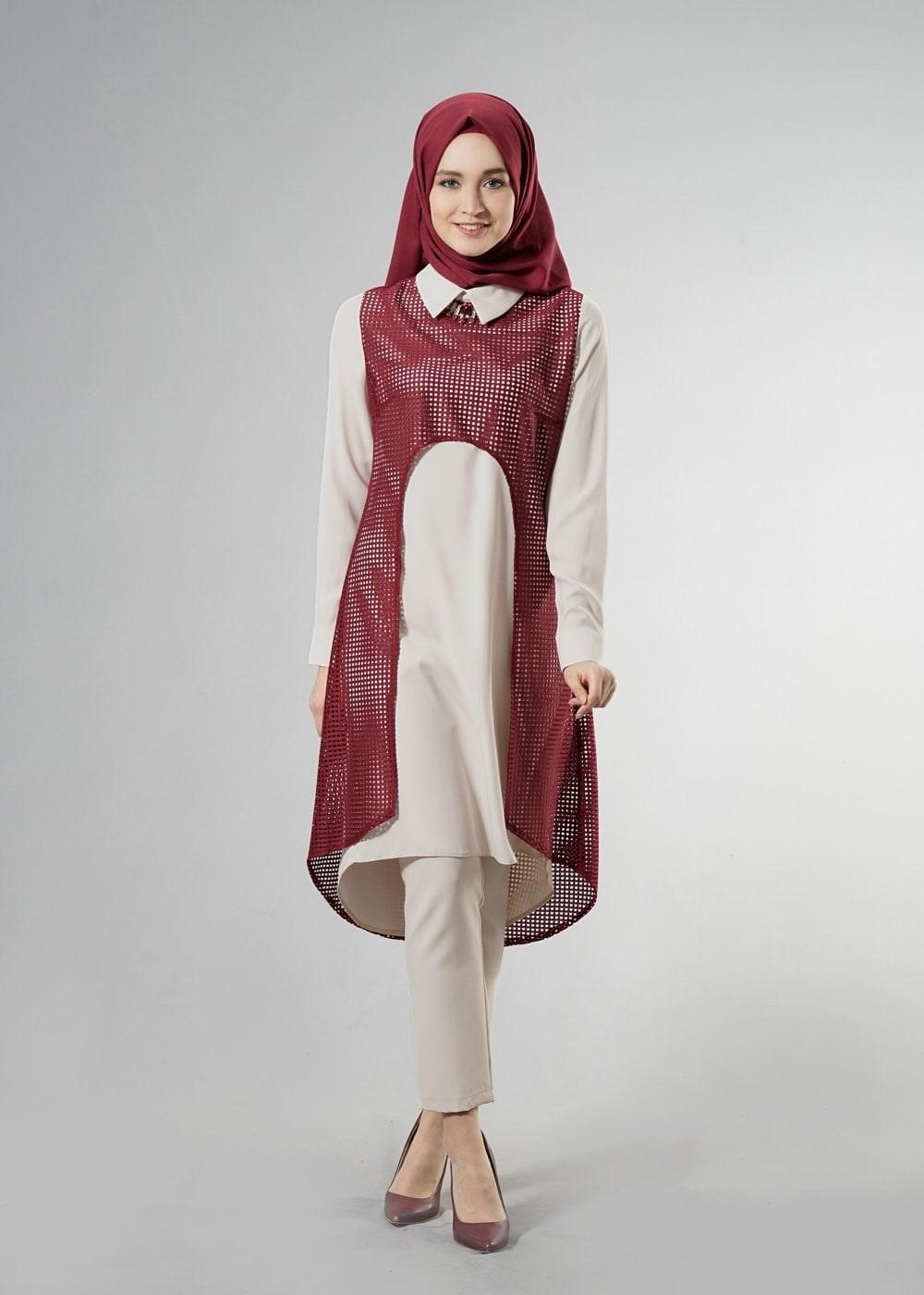 Tesettür giyim BORDO 3268P String 1838 3&prime;Lü Tesettür Pant.Takım 38/44