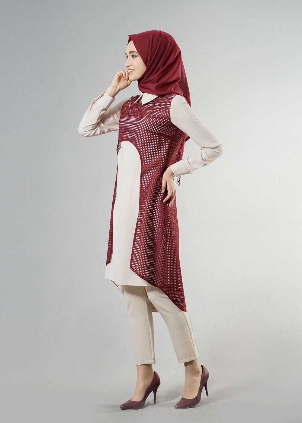 Tesettür giyim BORDO 3268P String 1838 3&prime;Lü Tesettür Pant.Takım 38/44