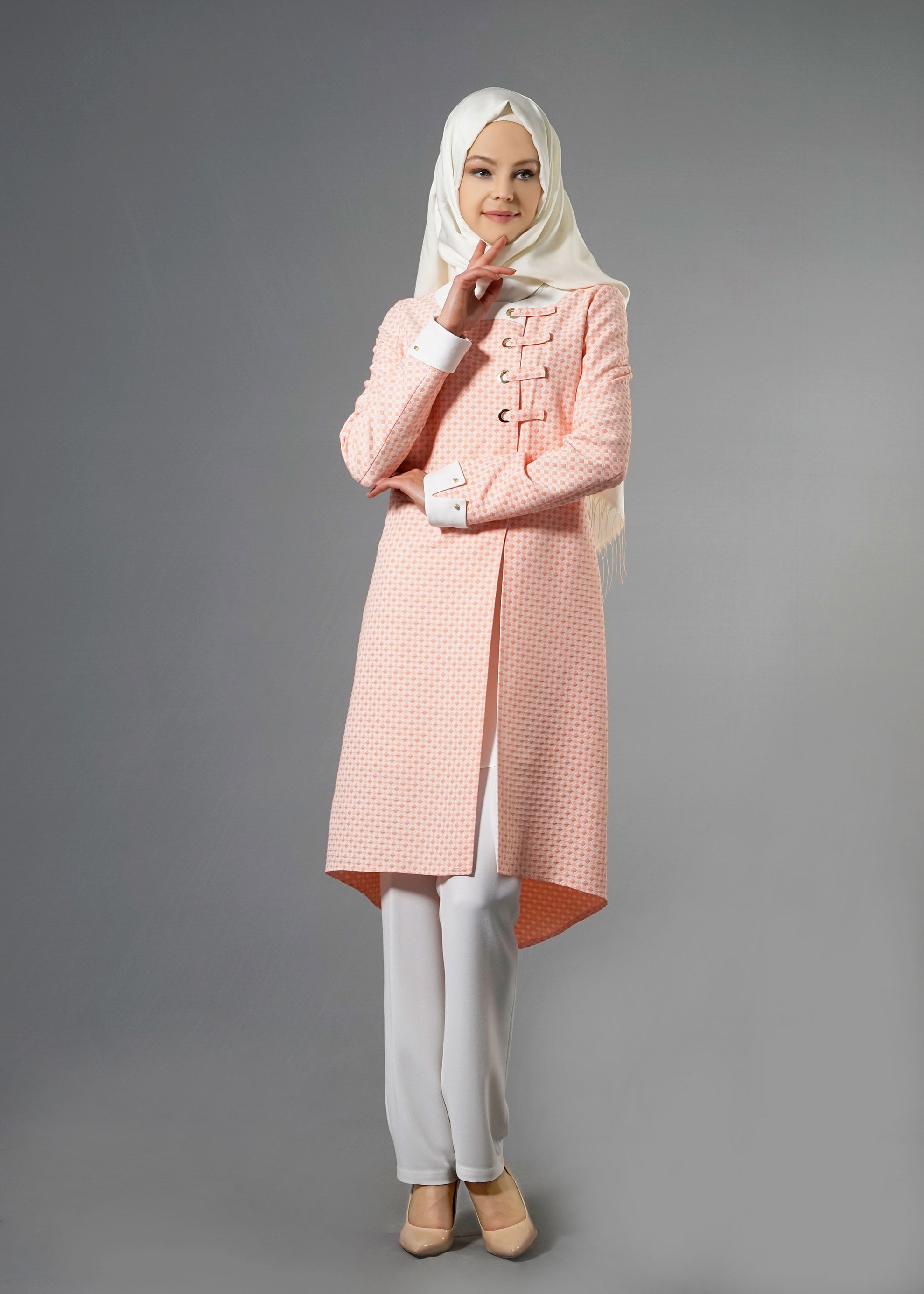 Tesettür giyim PUDRA 3270 Jakar Tesettür 70049 3&prime;lü Pant.Takım 38/44 TEK40