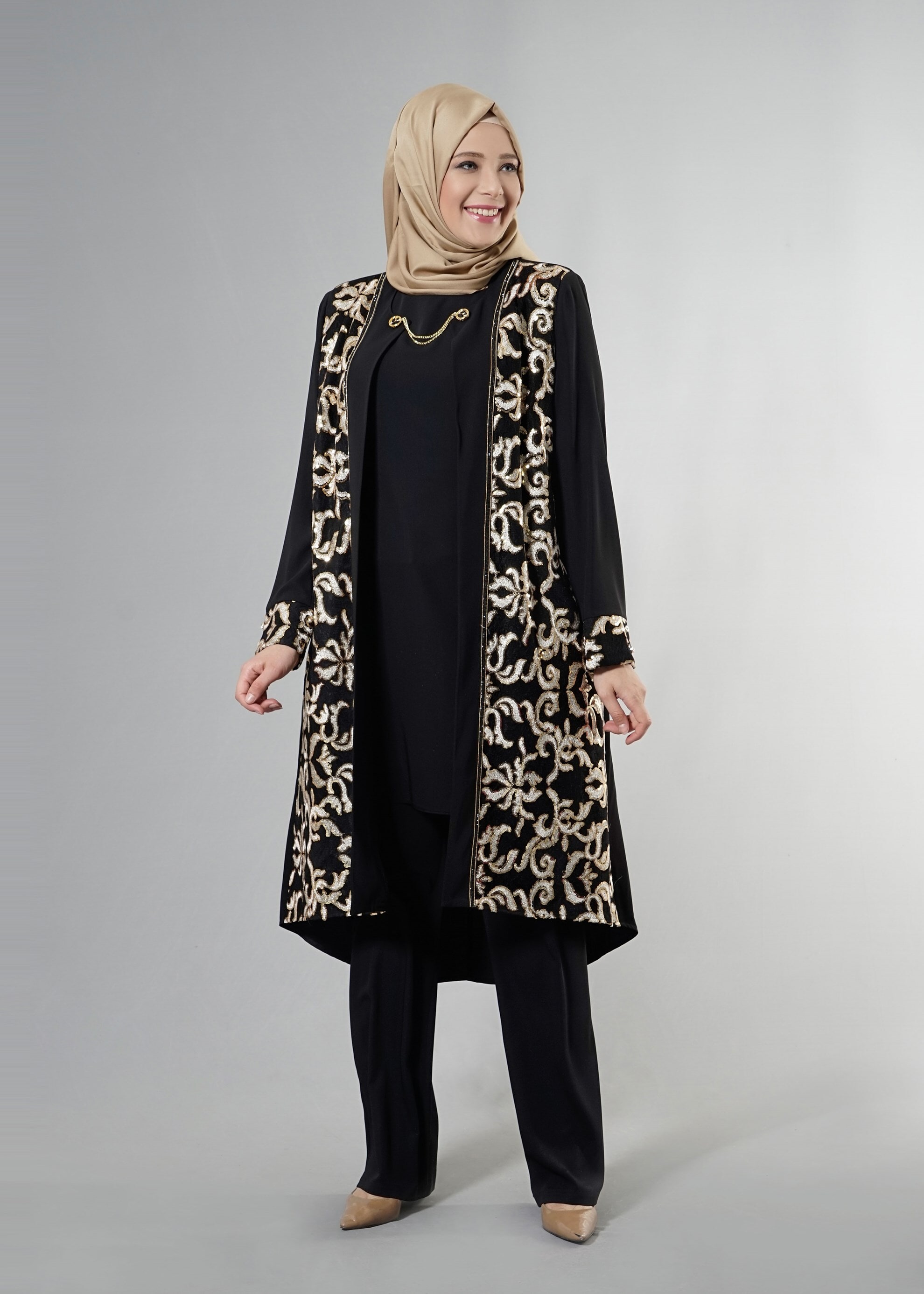 Tesettür giyim SİYAH 3275 Aslı Tesettür 5929 3&prime;Lü Pant.Takım 42/48