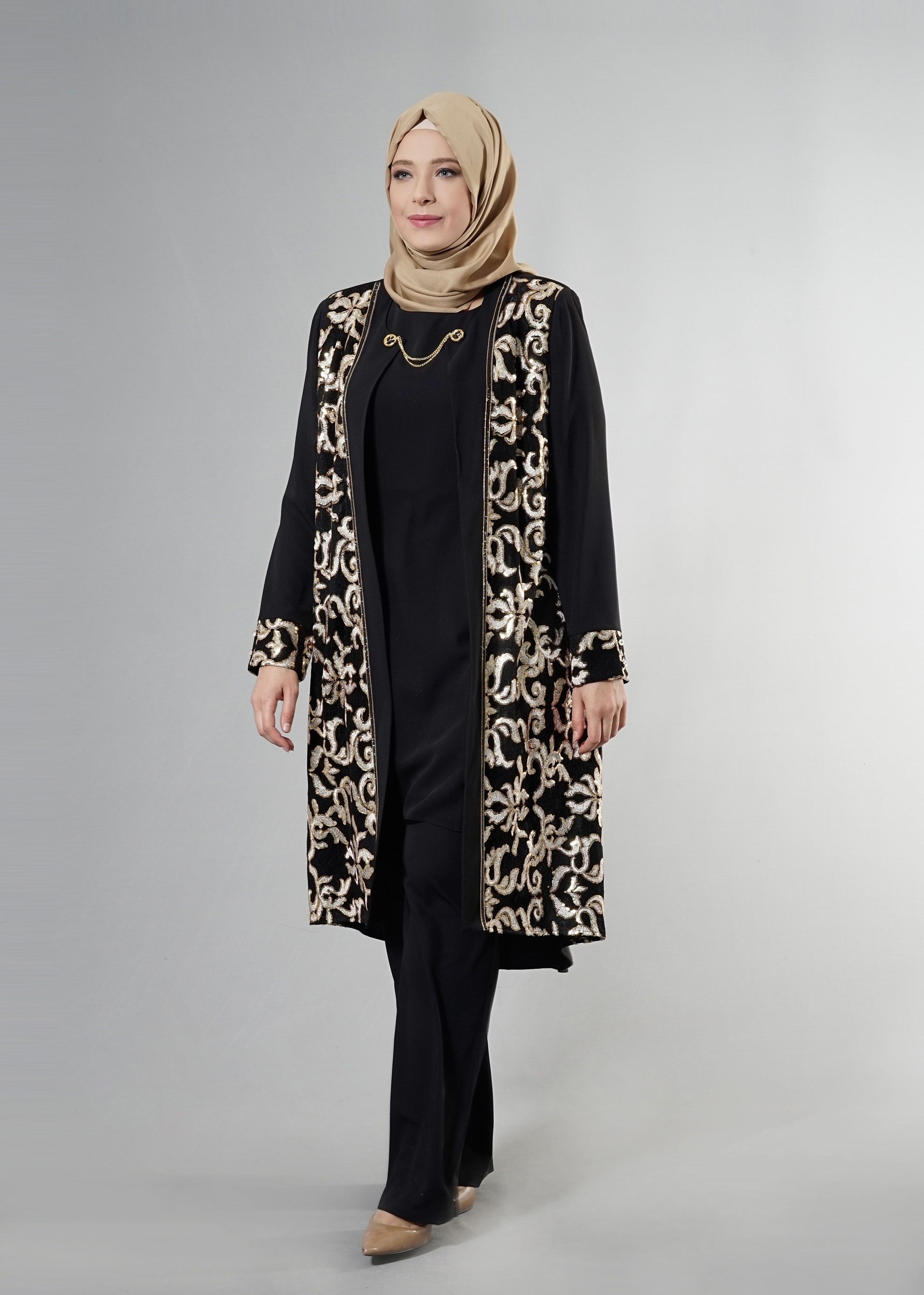 Tesettür giyim SİYAH 3275 Aslı Tesettür 5929 3&prime;Lü Pant.Takım 42/48