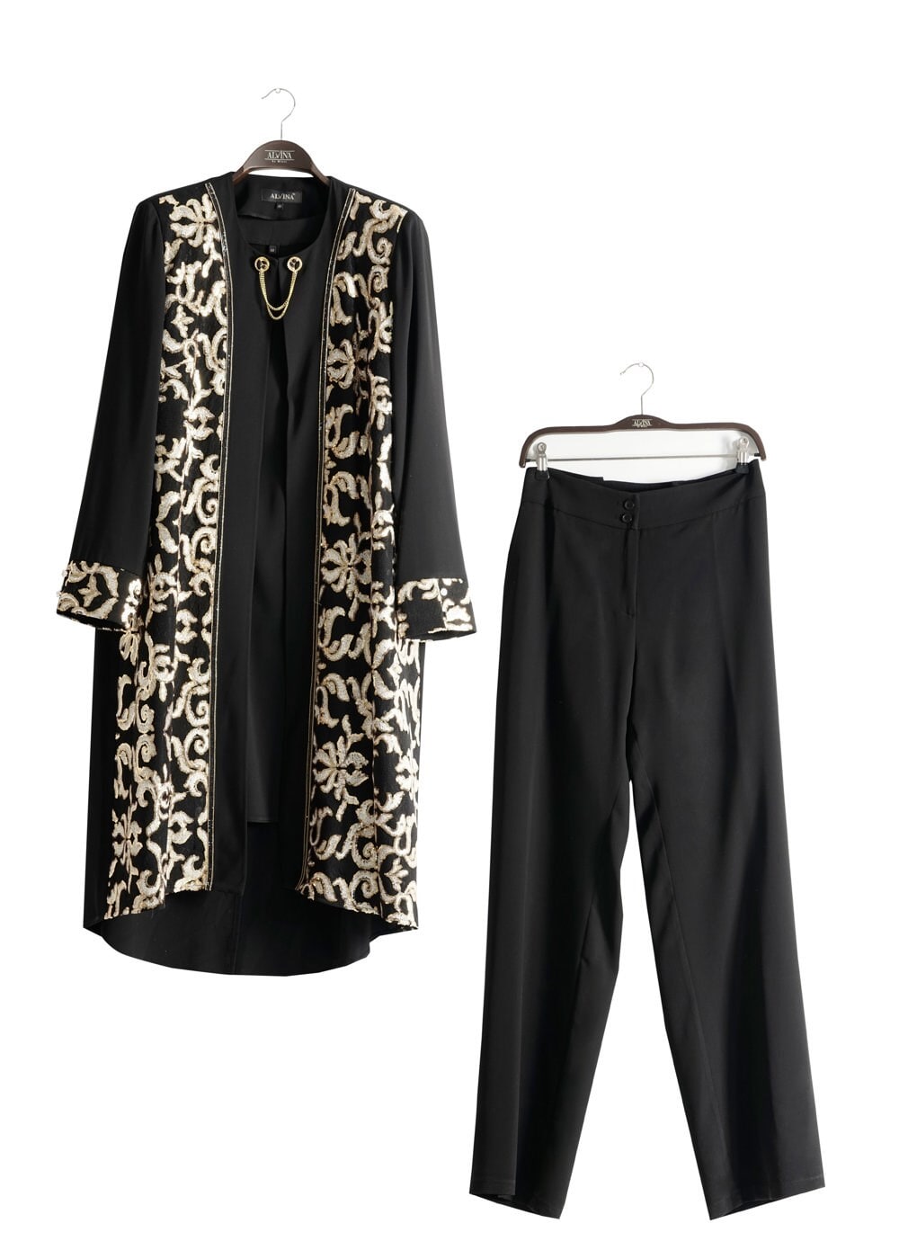 Tesettür giyim SİYAH 3275 Aslı Tesettür 5929 3&prime;Lü Pant.Takım 42/48