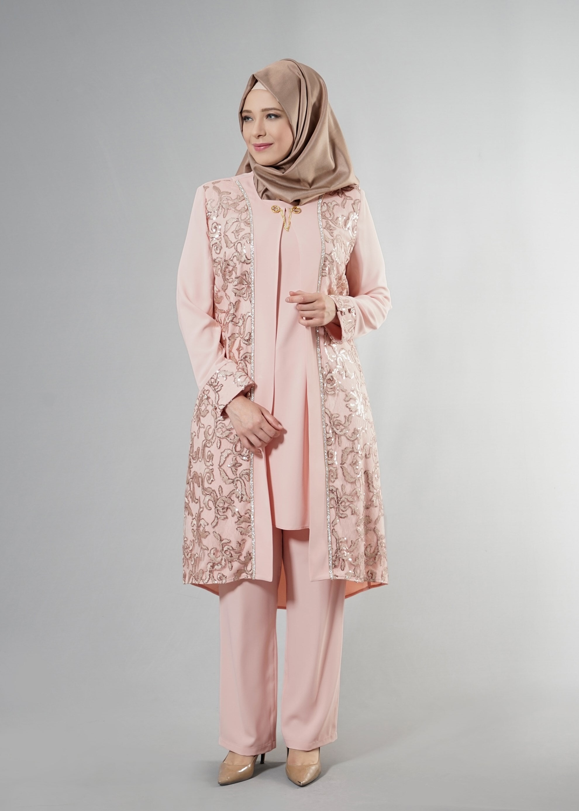 Tesettür giyim PUDRA 3275 Aslı Tesettür 5929 3&prime;Lü Pant.Takım 42/48
