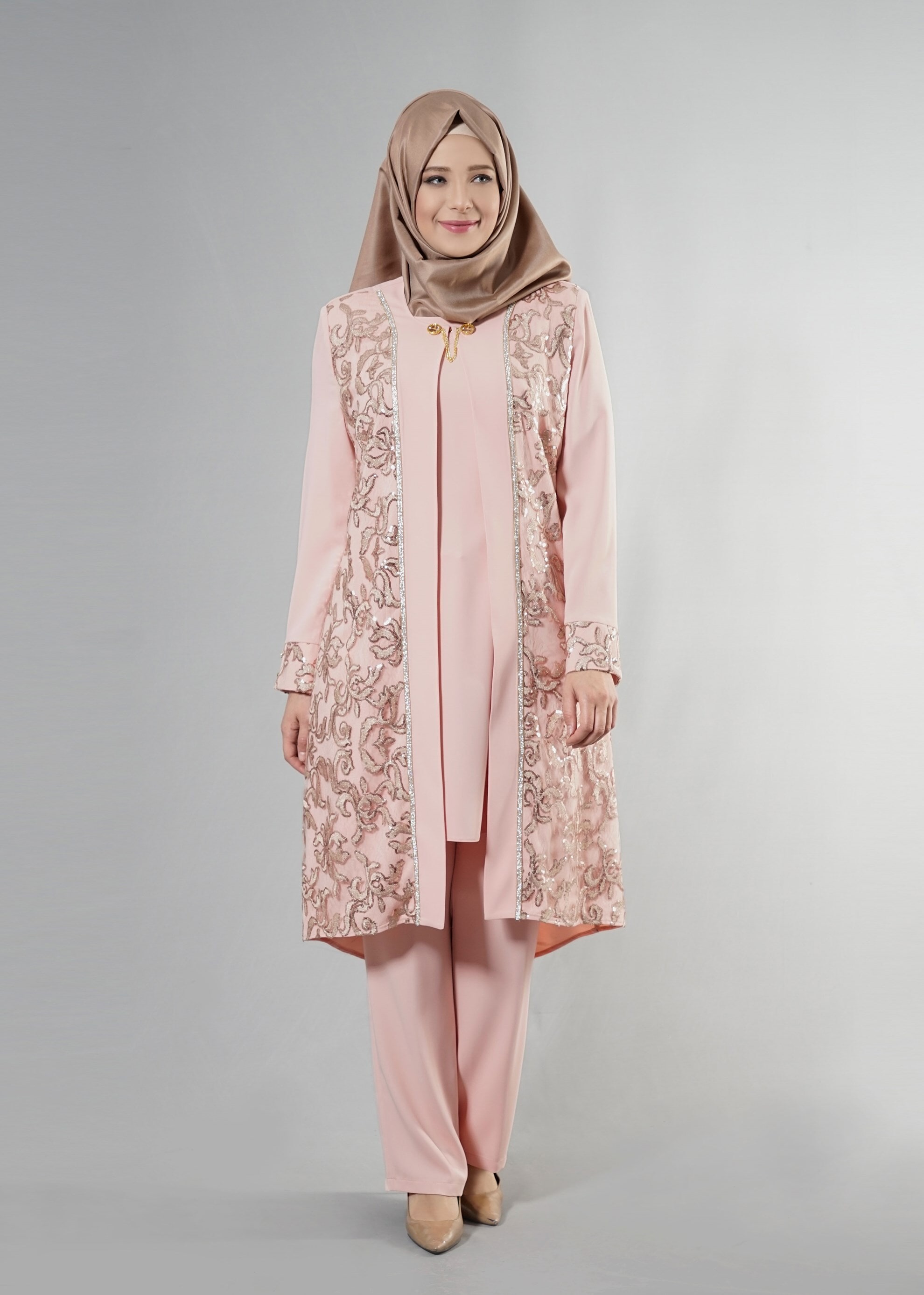 Tesettür giyim PUDRA 3275 Aslı Tesettür 5929 3&prime;Lü Pant.Takım 42/48