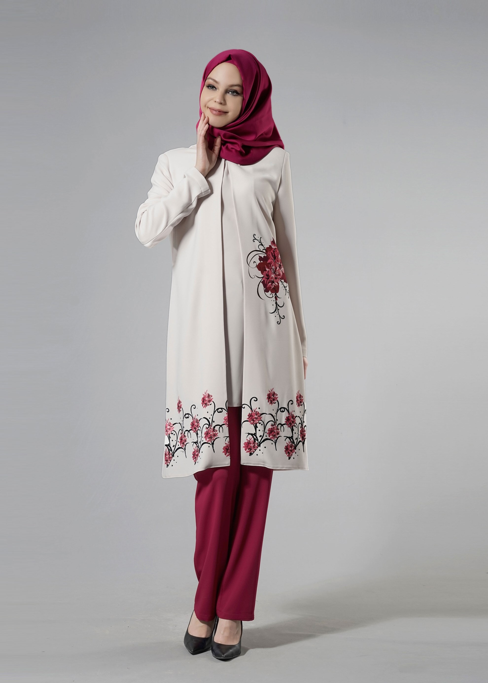 Tesettür giyim BEJ 3280 Aslı 5929 Tesettür 3&prime;Lü Pant.Takım 40/46