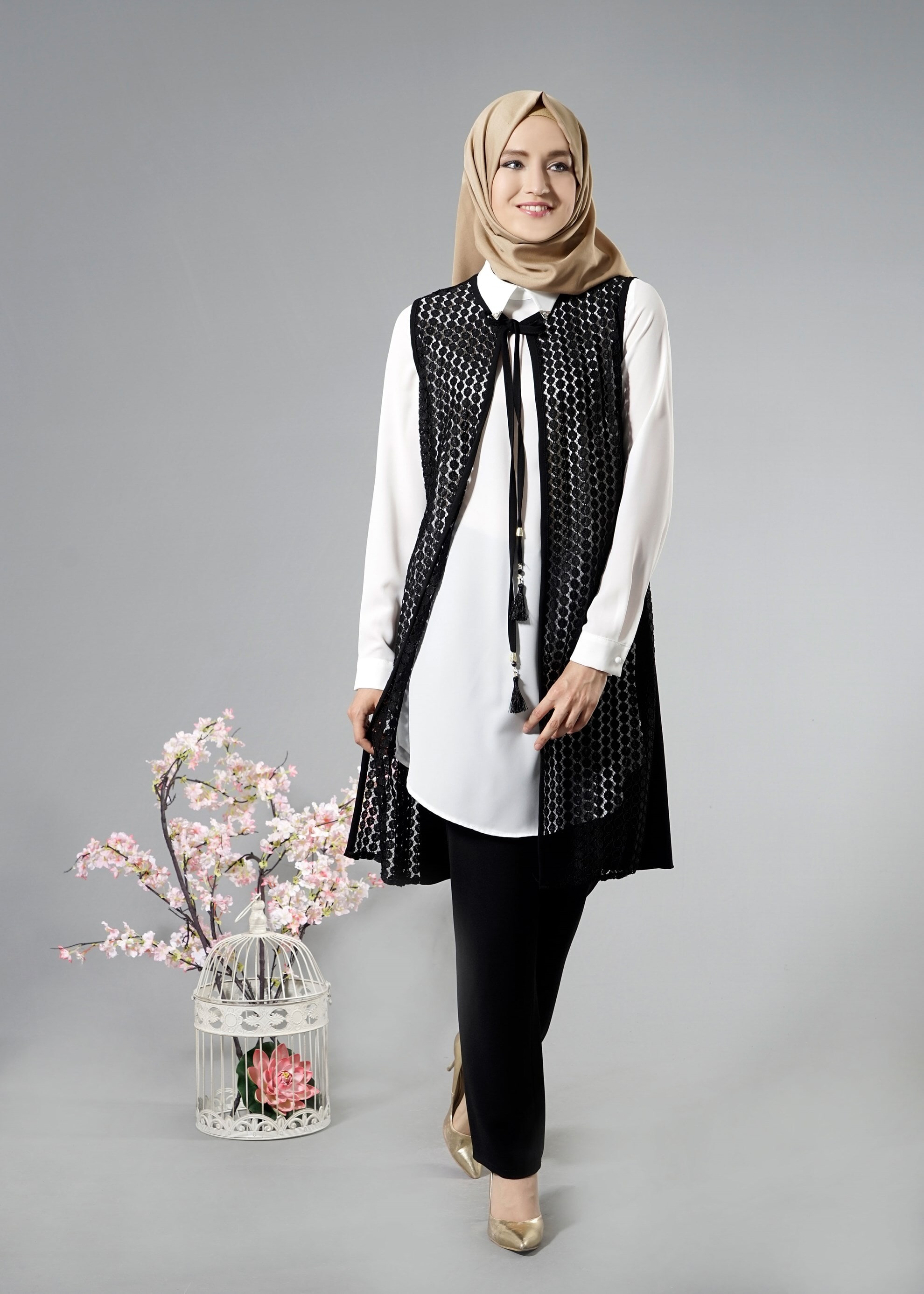 Tesettür giyim SİYAH 3284 Maral Tesettür 5985 3&prime;lü Pant.Takım 38/46