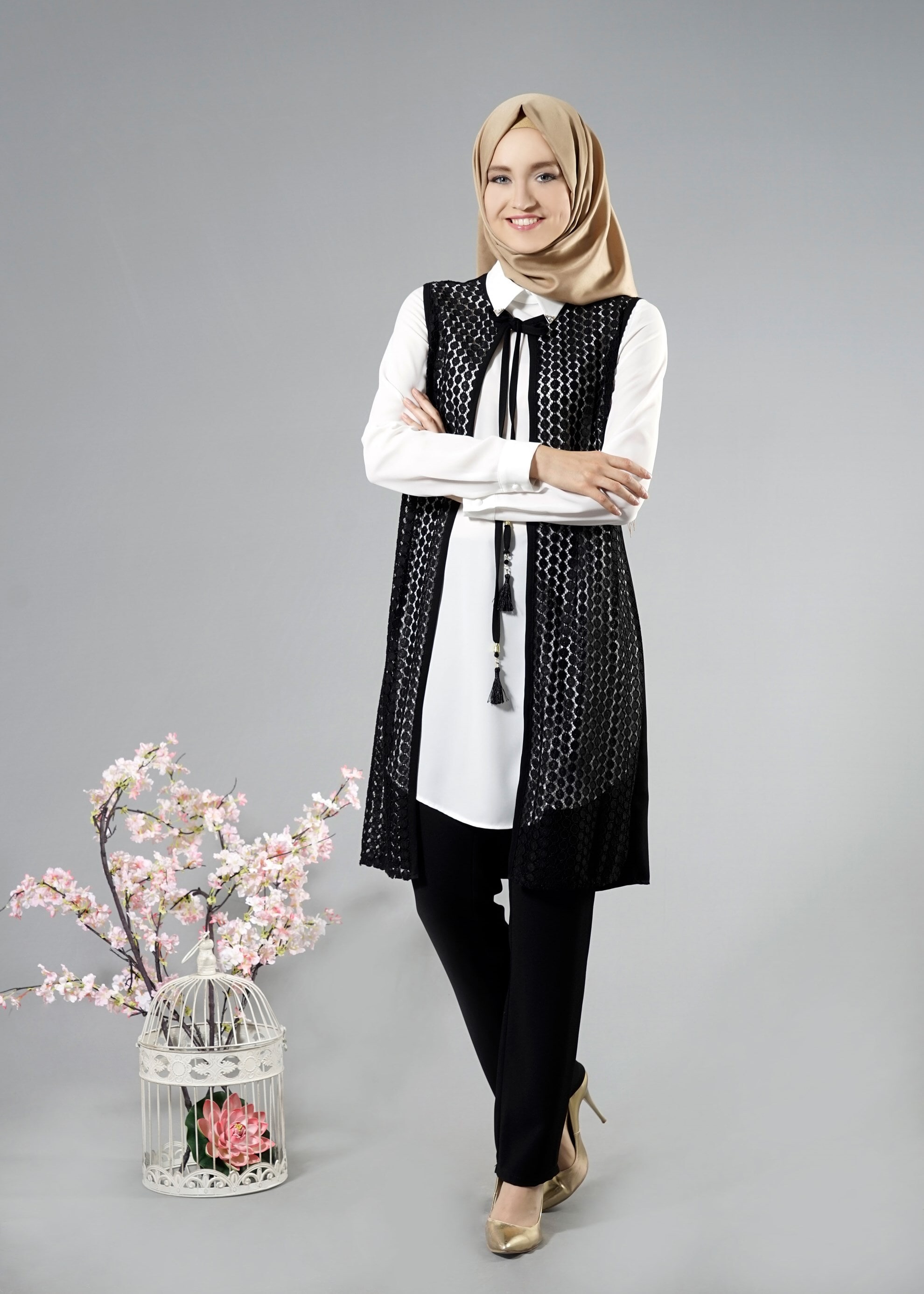 Tesettür giyim SİYAH 3284 Maral Tesettür 5985 3&prime;lü Pant.Takım 38/46