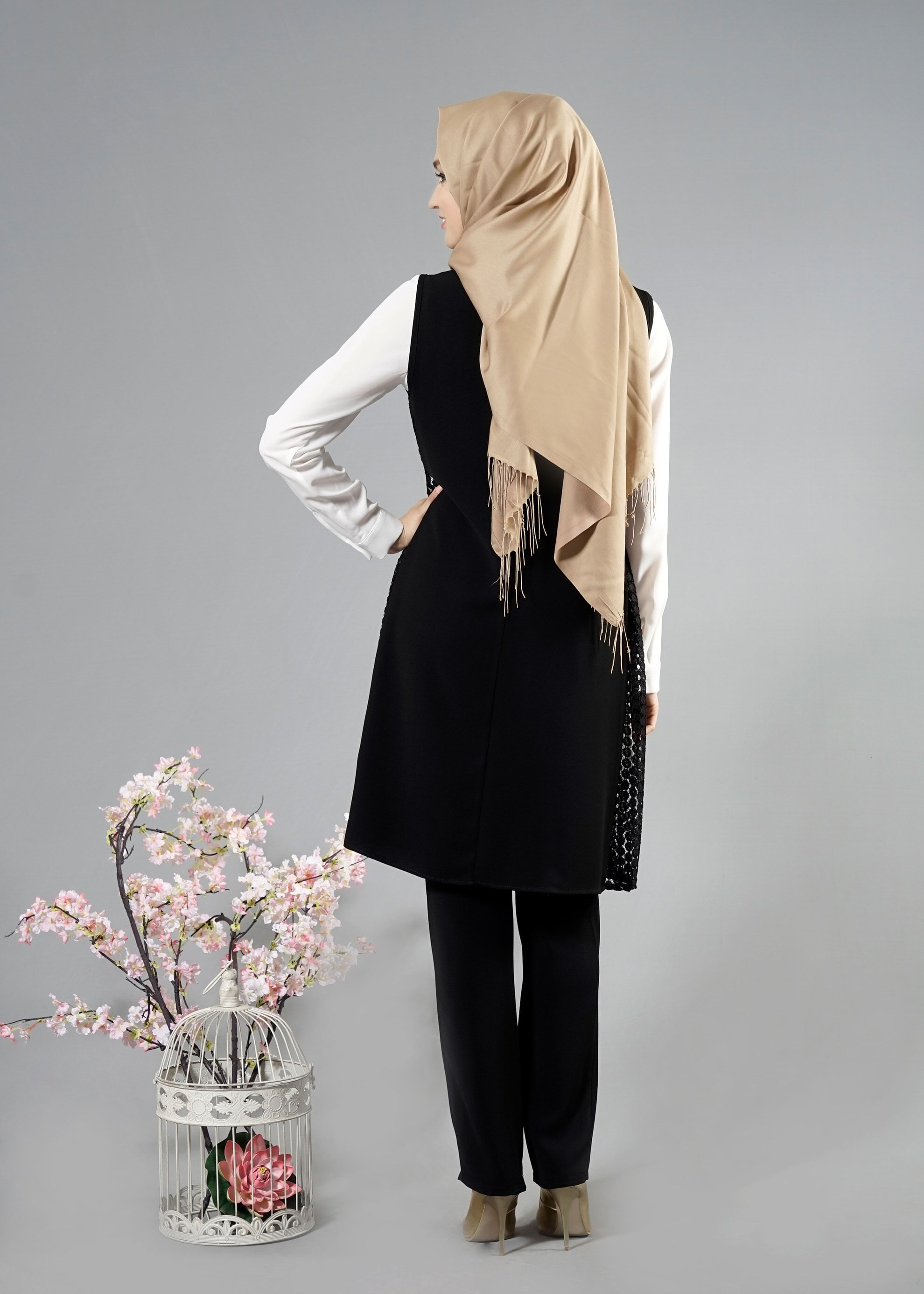 Tesettür giyim SİYAH 3284 Maral Tesettür 5985 3&prime;lü Pant.Takım 38/46