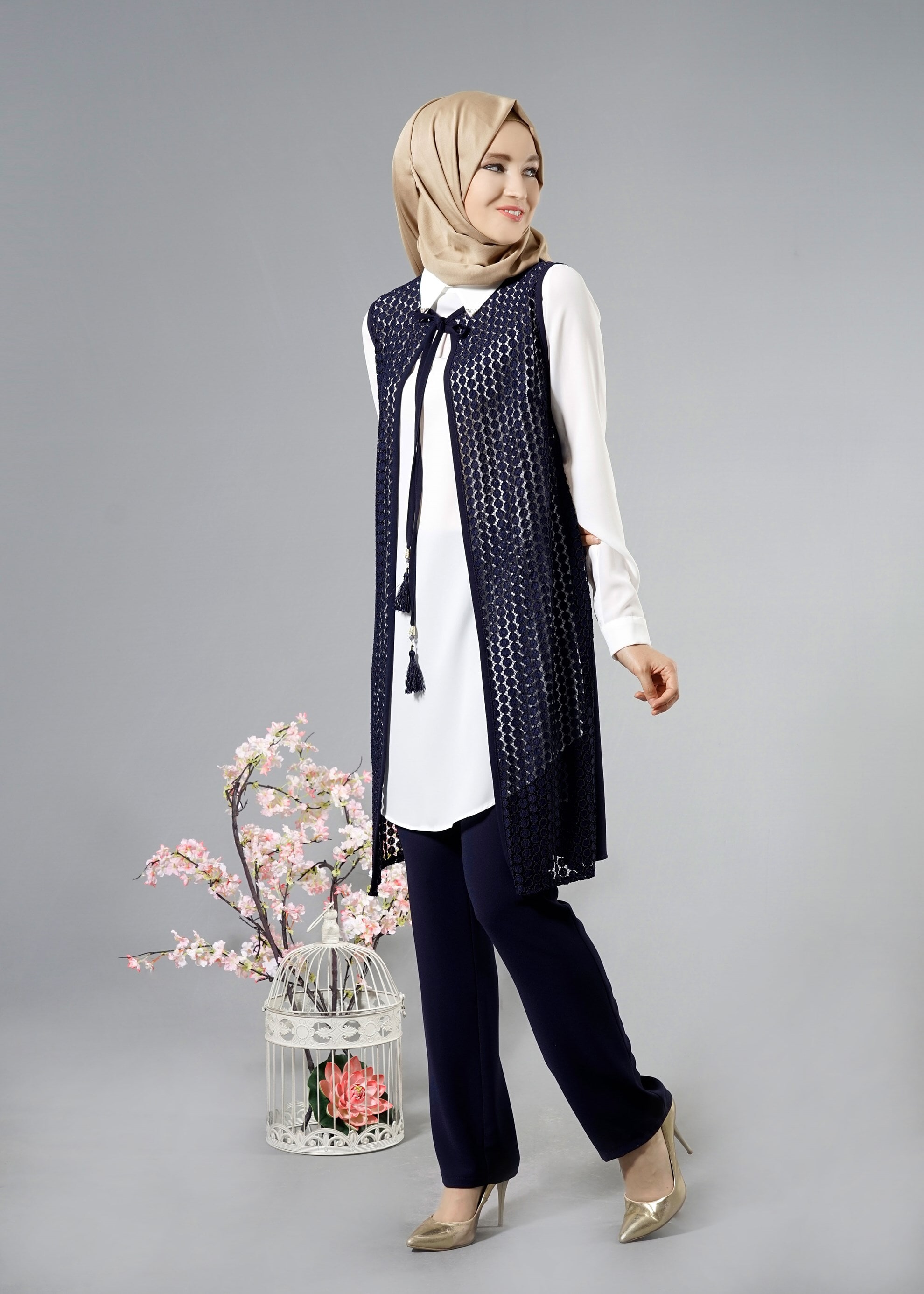 Tesettür giyim LACİVERT 3284 Maral Tesettür 5985 3&prime;lü Pant.Takım 38/46