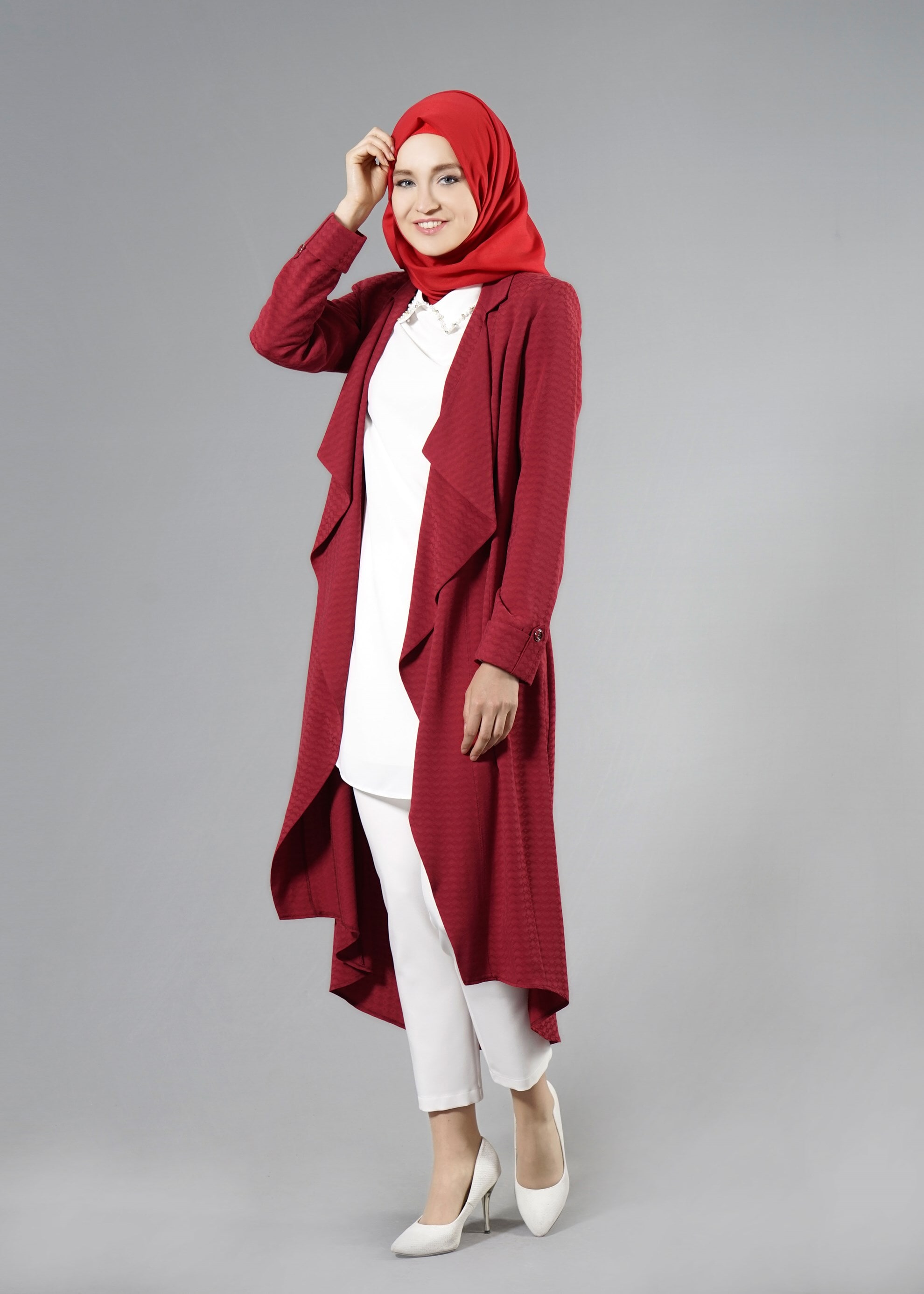 Tesettür giyim BORDO 3289 Jakar Tesettür 041 3&prime;lü Pant.Tkm.40/48 TEK38