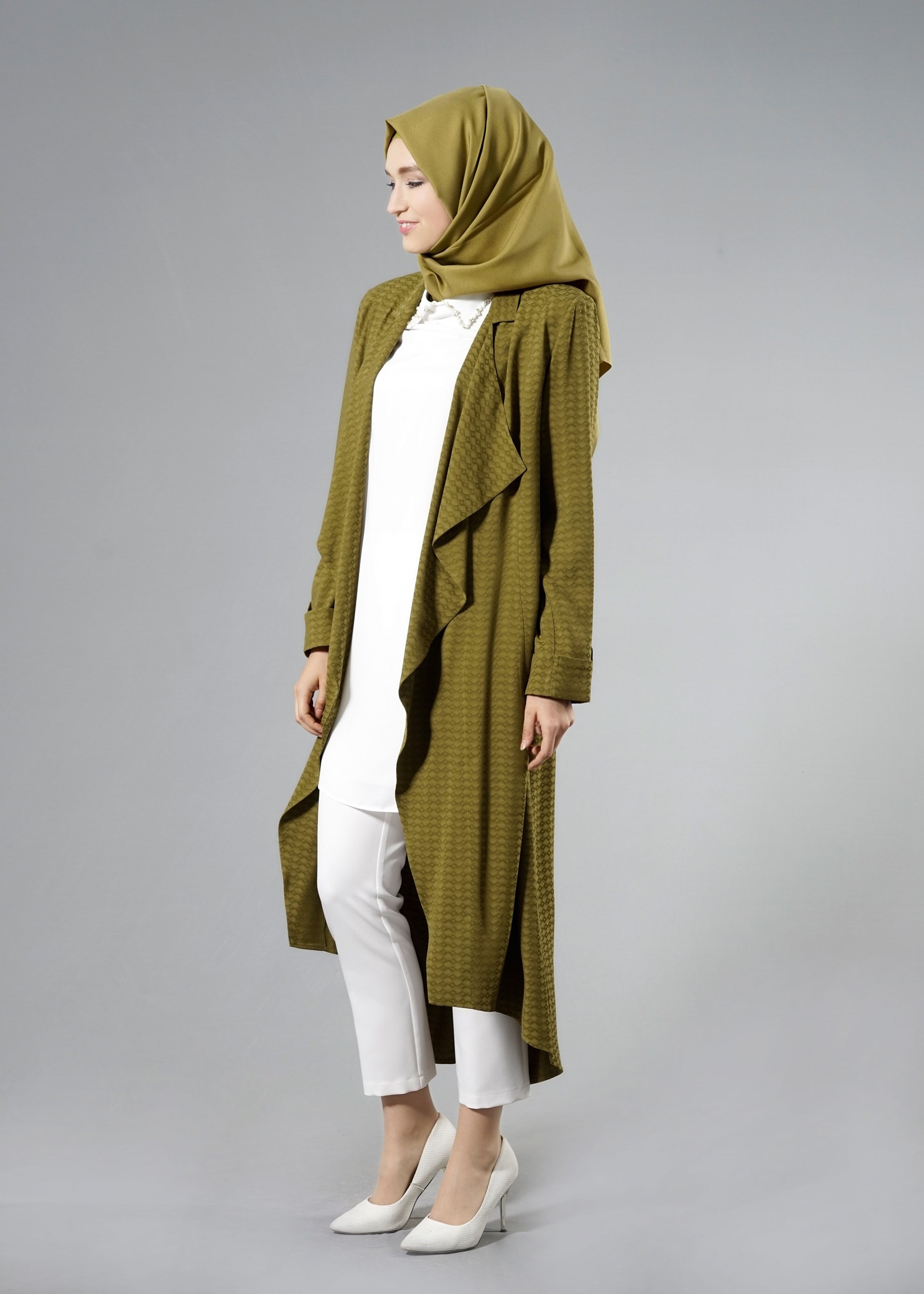 Tesettür giyim HAKİ 3289 Jakar Tesettür 041 3&prime;lü Pant.Tkm.40/48 TEK38