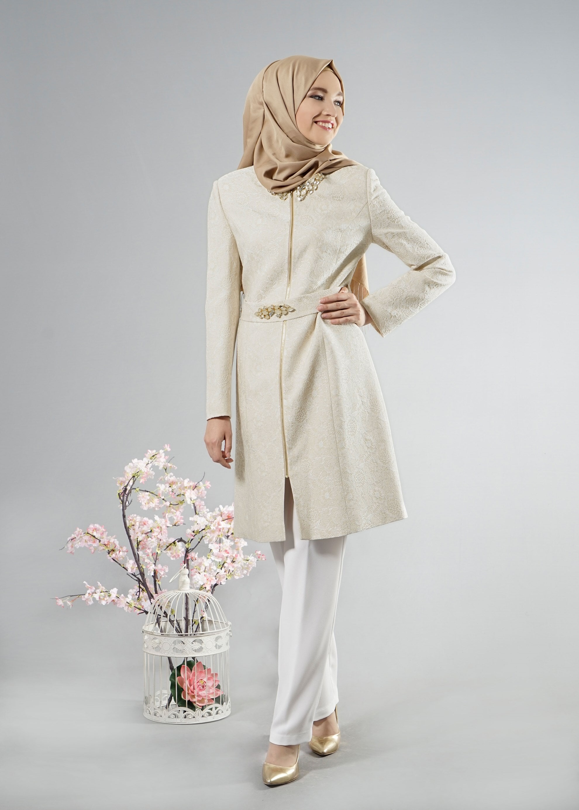 Tesettür giyim ALTIN 3293P Jakar Tesettür 7550 2&prime;li Pant.Takım 40/46 TEK38