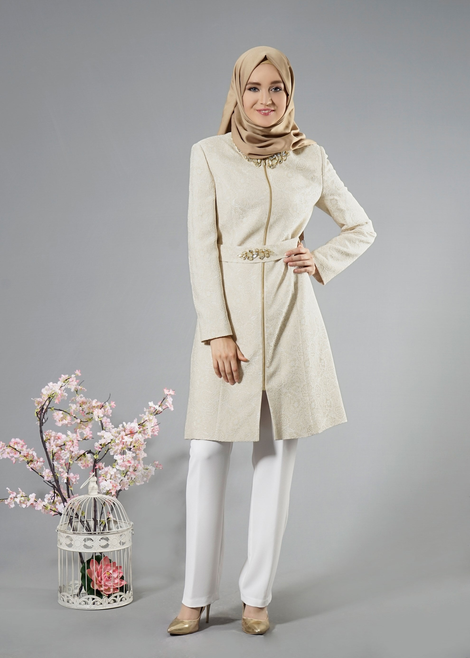 Tesettür giyim ALTIN 3293P Jakar Tesettür 7550 2&prime;li Pant.Takım 40/46 TEK38