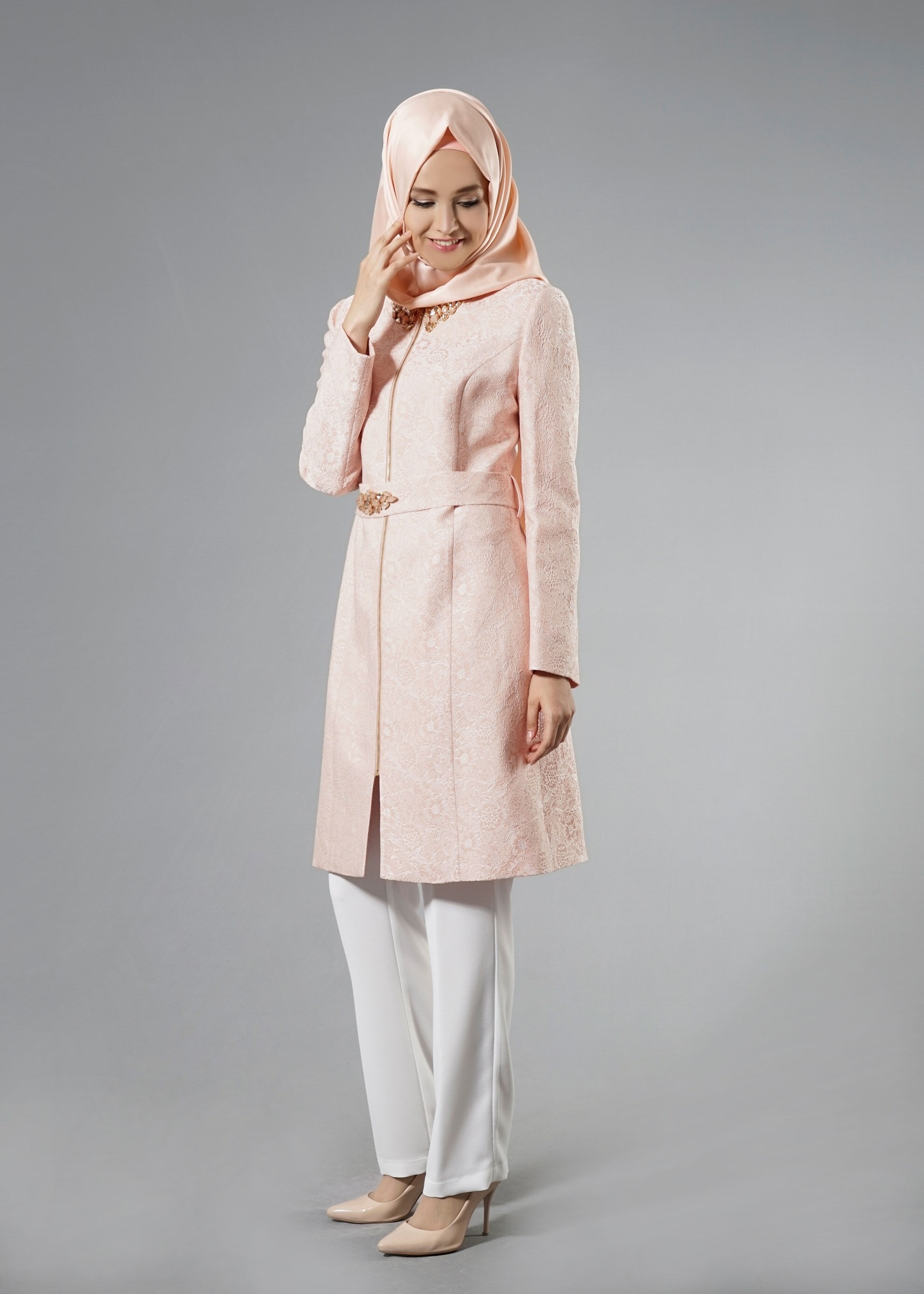 Tesettür giyim PUDRA 3293P Jakar Tesettür 7550 2&prime;li Pant.Takım 40/46 TEK38