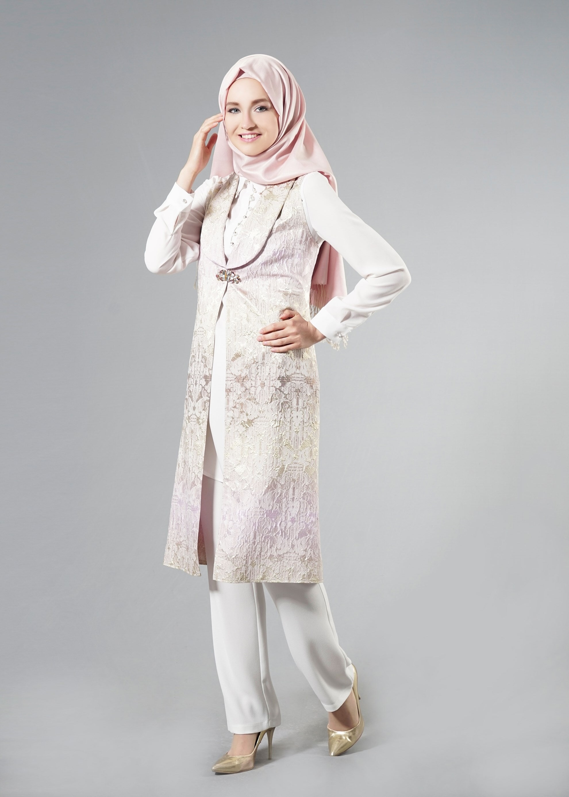 Tesettür giyim MOR 3295P Jakar Tesettür1602 3&prime;lü Pant.Takım 40/46