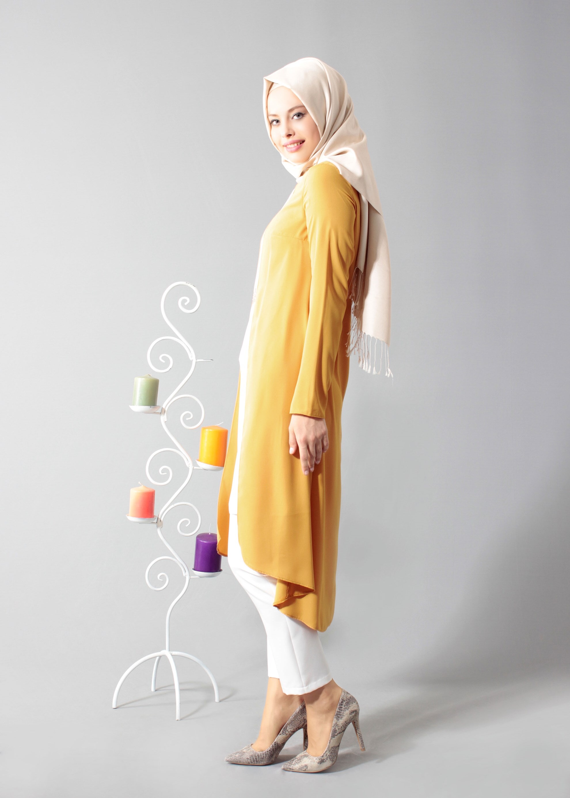 Tesettür giyim SARI 3299 6277 Tesettür 2&prime;li Pant.Takım 38/46 TEK40