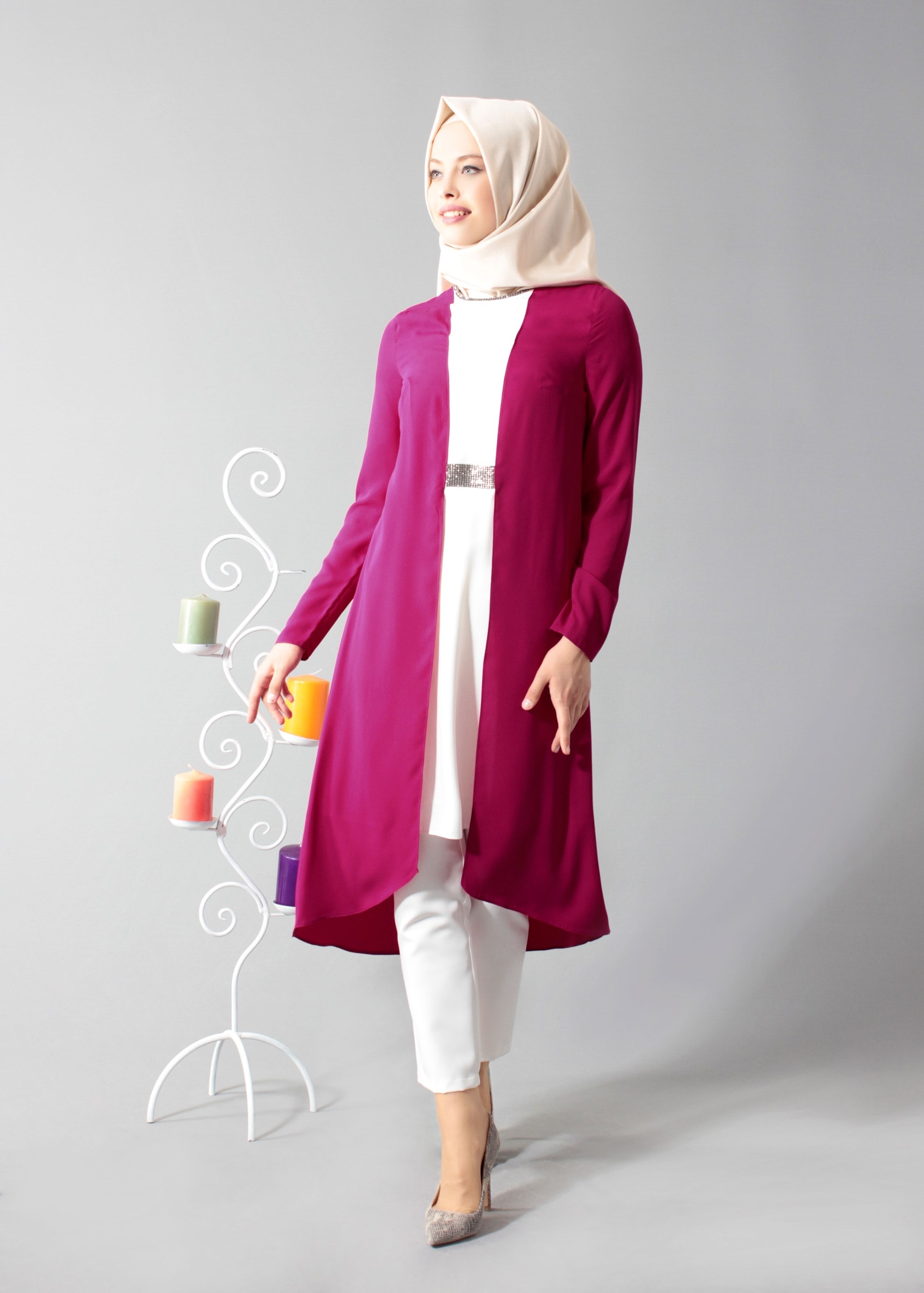 Tesettür giyim FUŞYA 3299 6277 Tesettür 2&prime;li Pant.Takım 38/46 TEK40