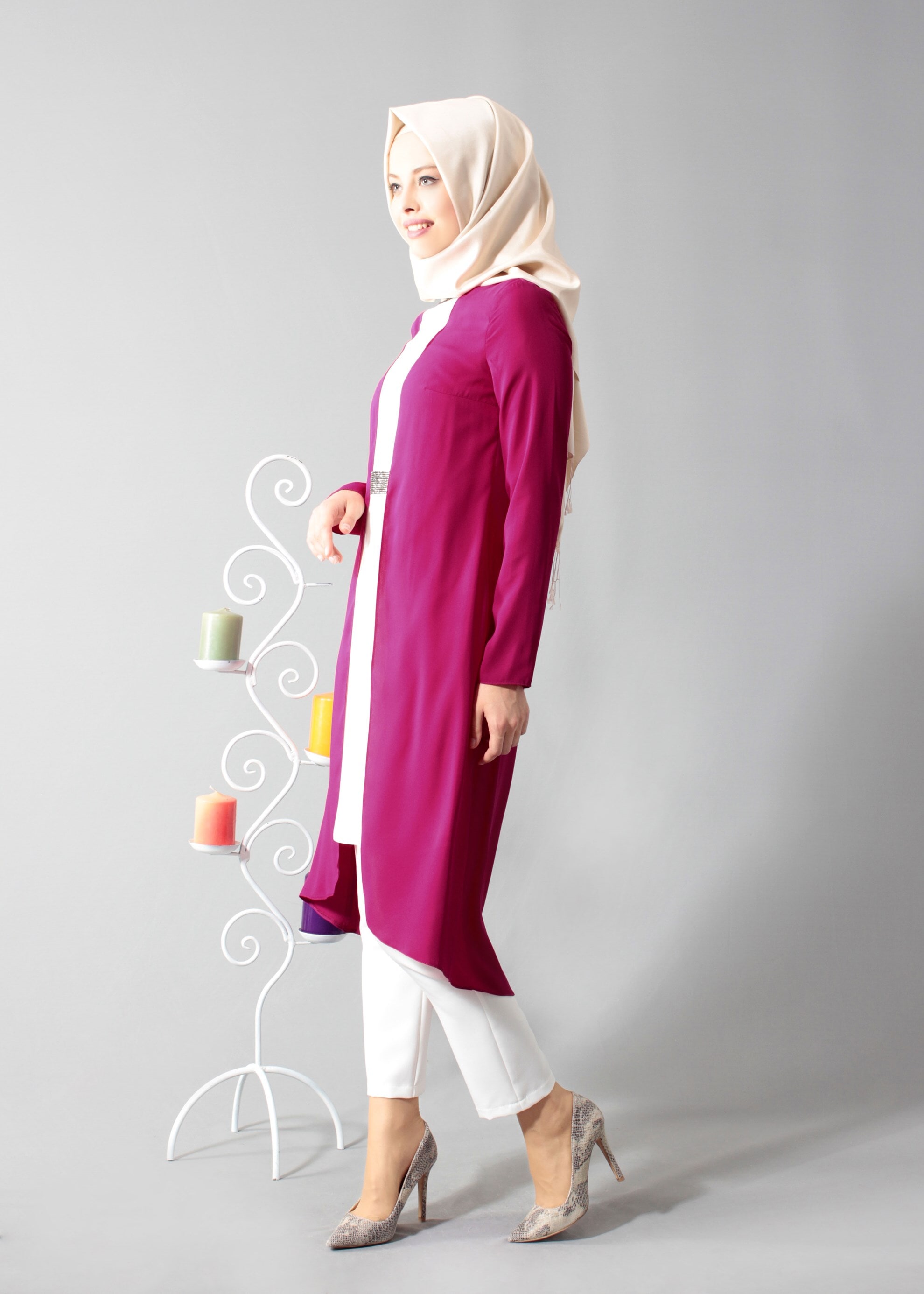 Tesettür giyim FUŞYA 3299 6277 Tesettür 2&prime;li Pant.Takım 38/46 TEK40