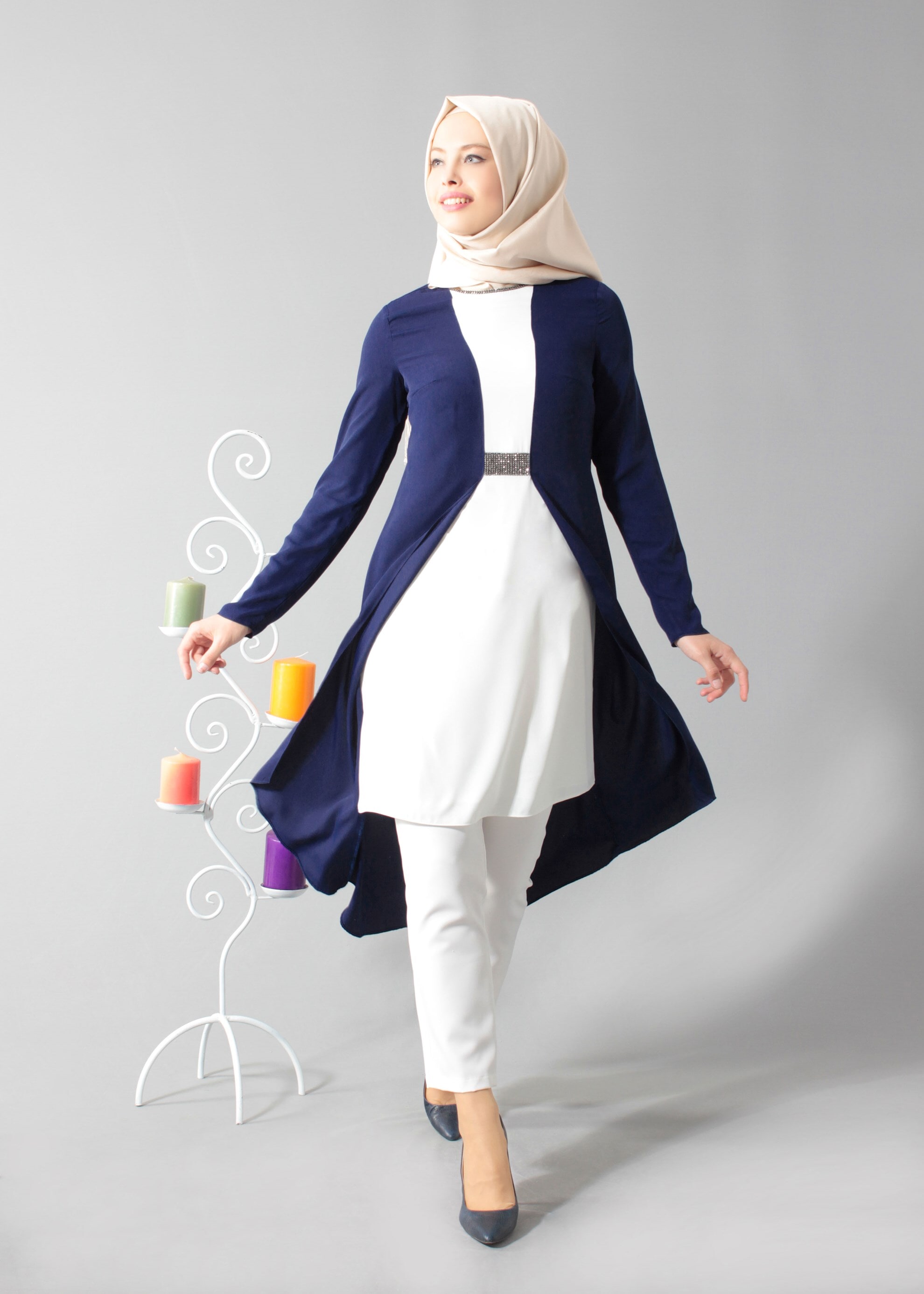 Tesettür giyim LACİVERT 3299 6277 Tesettür 2&prime;li Pant.Takım 38/46 TEK40