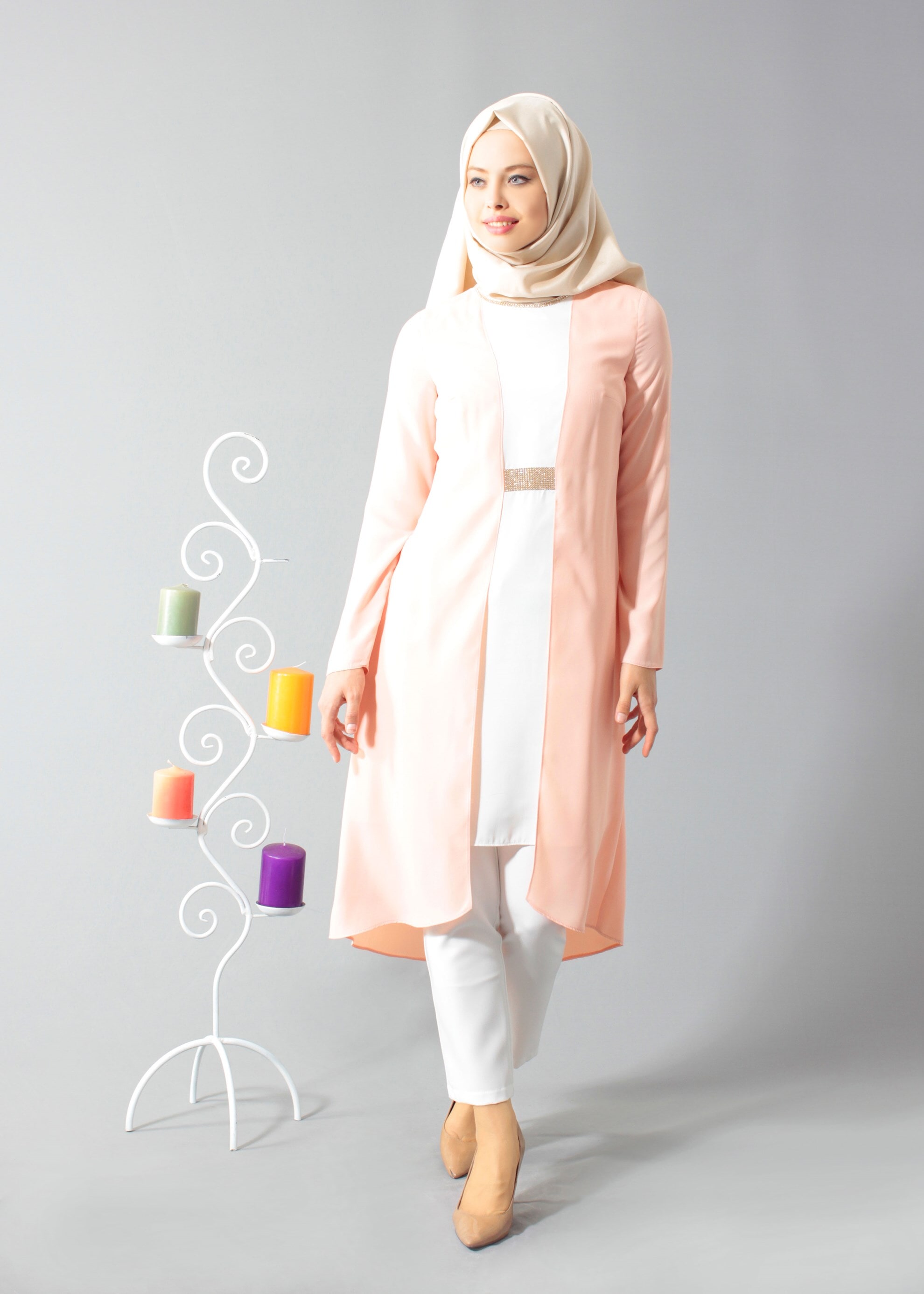 Tesettür giyim PUDRA 3299 6277 Tesettür 2&prime;li Pant.Takım 38/46 TEK40