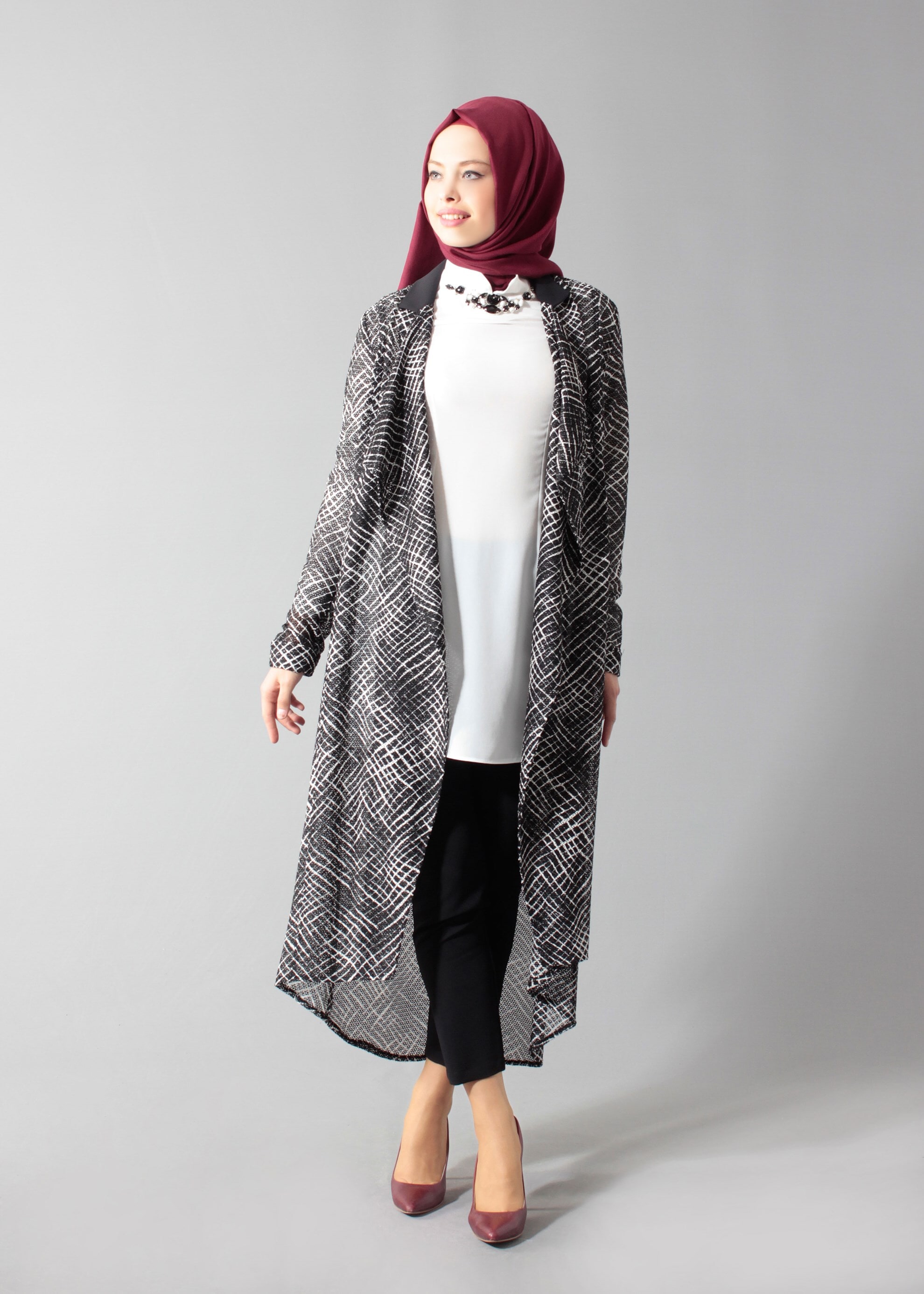 Tesettür giyim SİYAH 3252-2 Rolls Tesettür 3&prime;lü Pant.Takım 38/46 TEK38