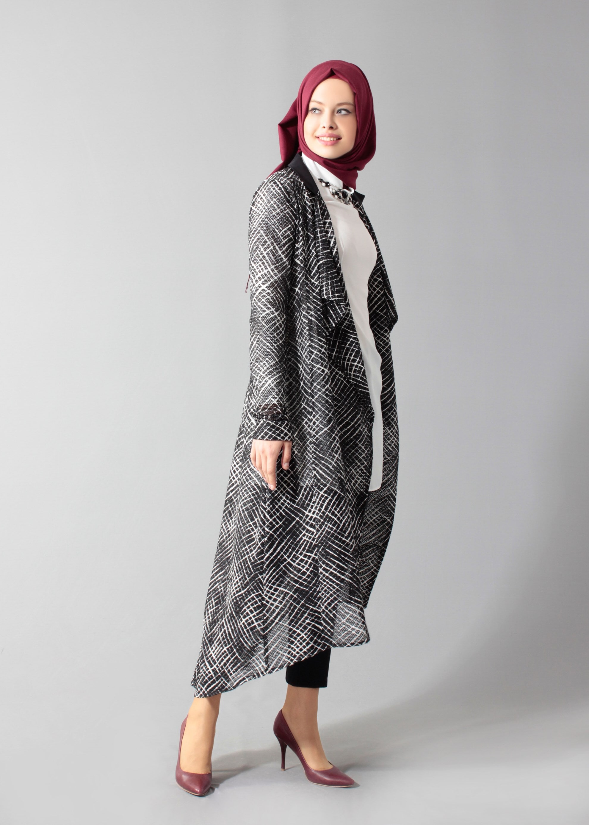 Tesettür giyim SİYAH 3252-2 Rolls Tesettür 3&prime;lü Pant.Takım 38/46 TEK38