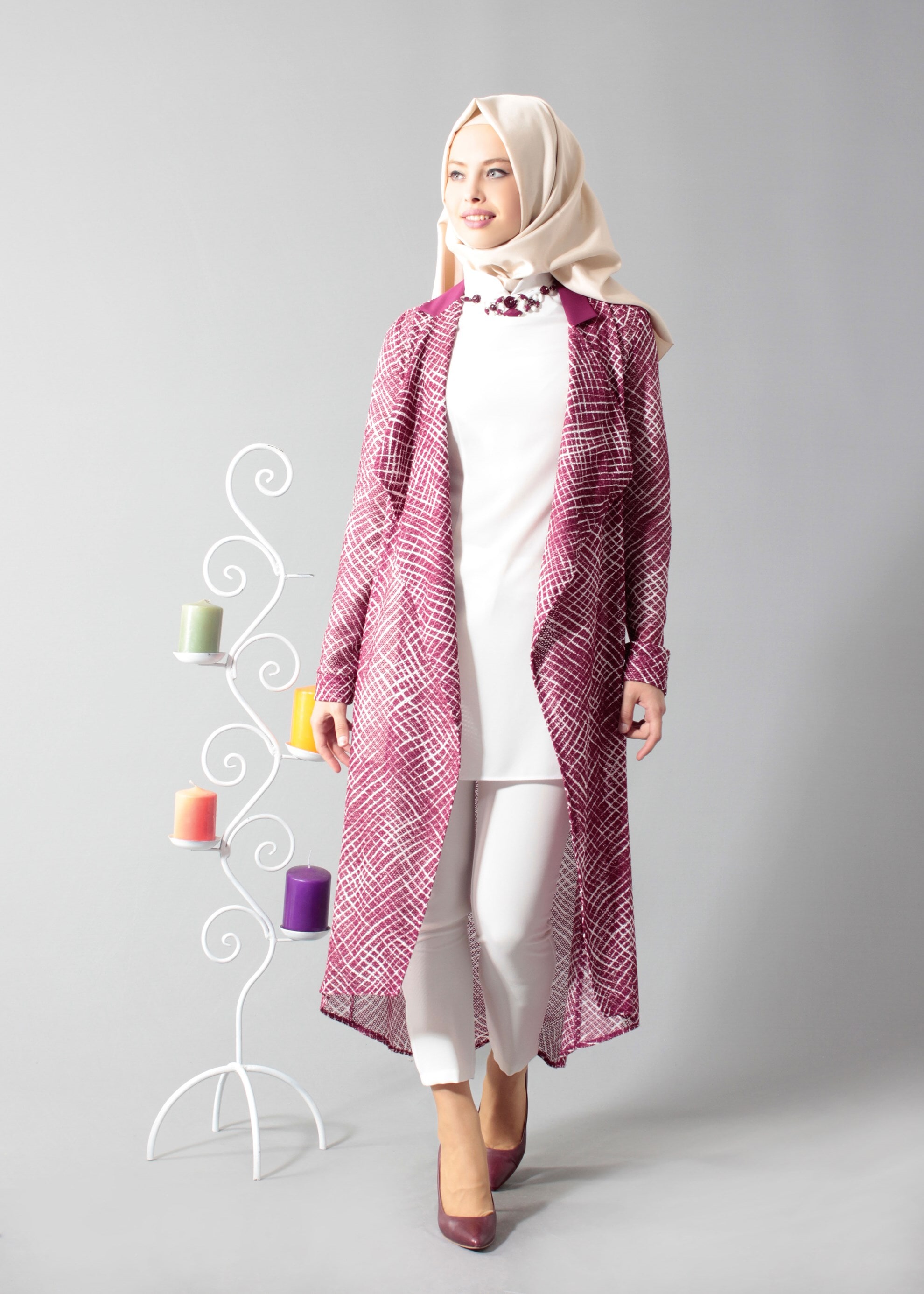 Tesettür giyim FUŞYA 3252-2 Rolls Tesettür 3&prime;lü Pant.Takım 38/46 TEK38