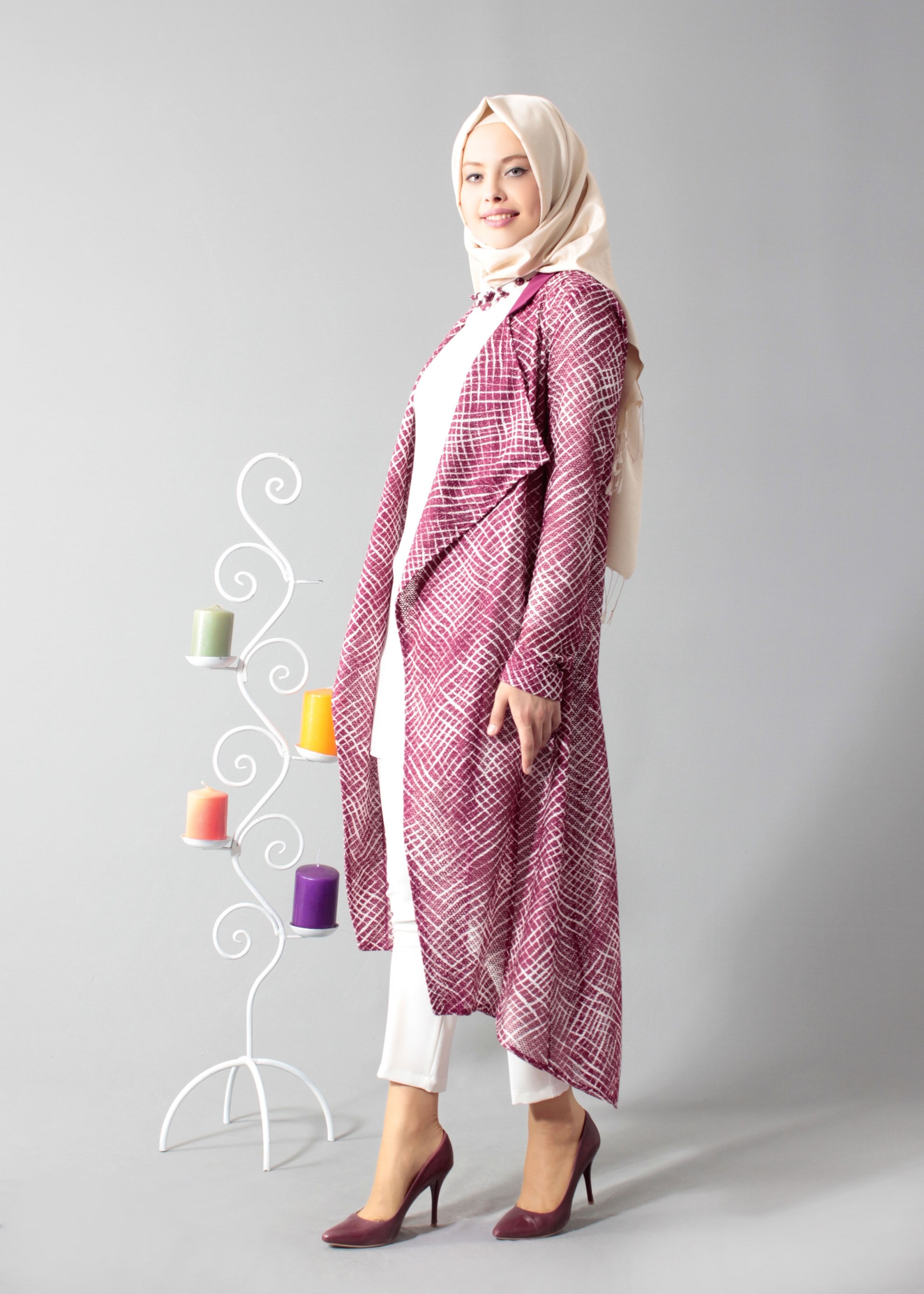 Tesettür giyim FUŞYA 3252-2 Rolls Tesettür 3&prime;lü Pant.Takım 38/46 TEK38