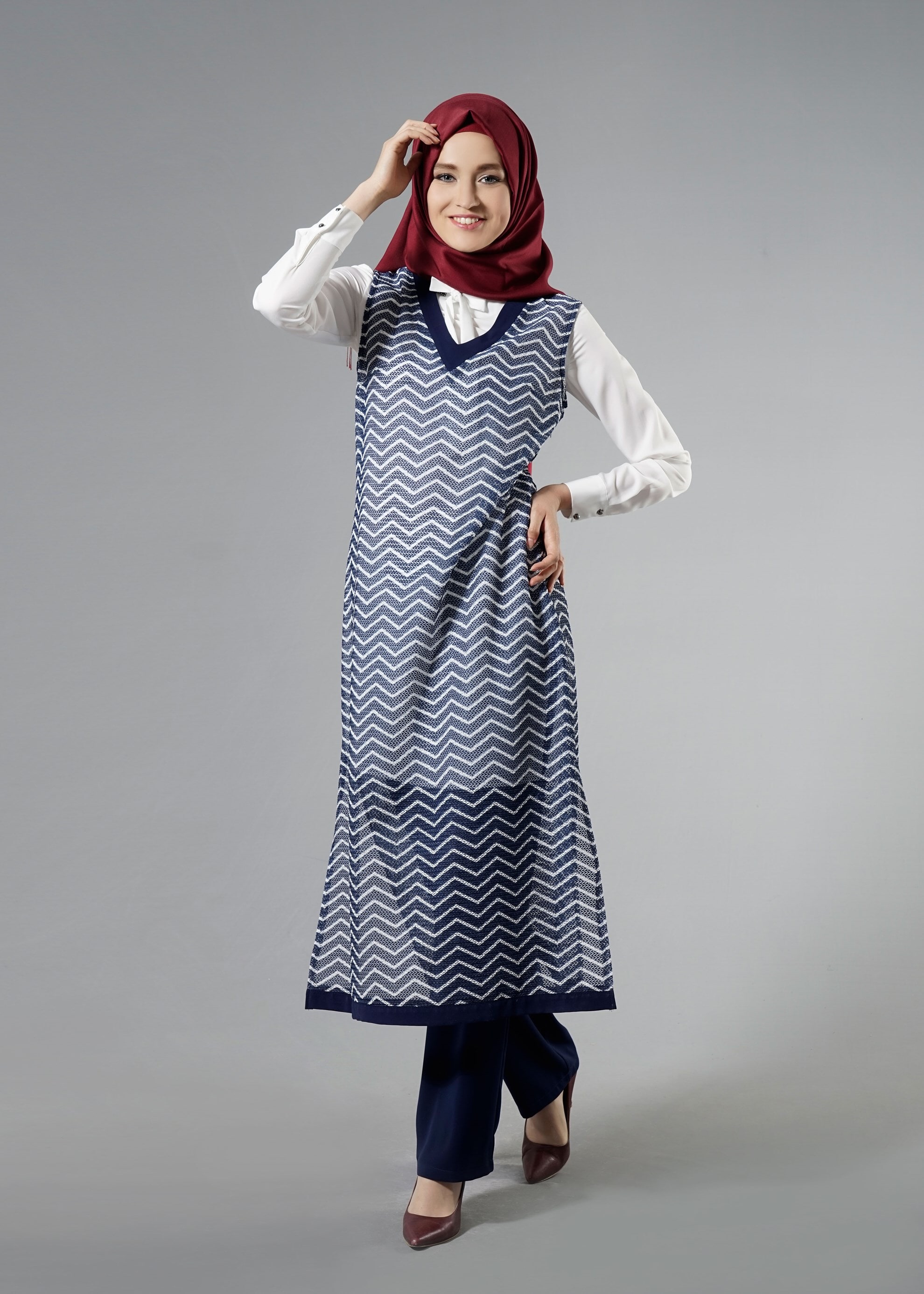 Tesettür giyim LACİVERT 3255-3 Faro 3&prime;lü Pnt.Tesettür.Takım 38/46