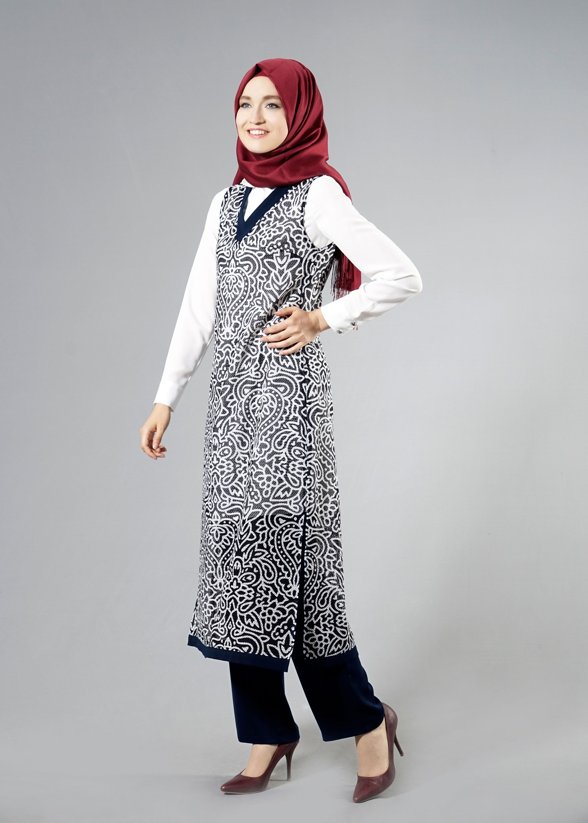 Tesettür giyim LACİVERT 3255-4 Padinus Tesettür 3&prime;lü Pnt.Tkm.38/46