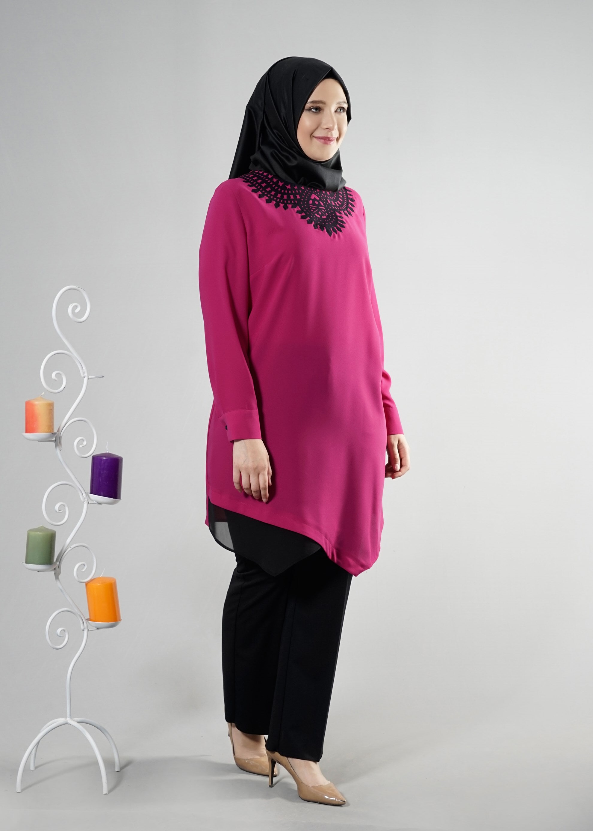 Tesettür giyim FUŞYA 2559 Nil Crep Tesettür Tunik 44/50 TEK42