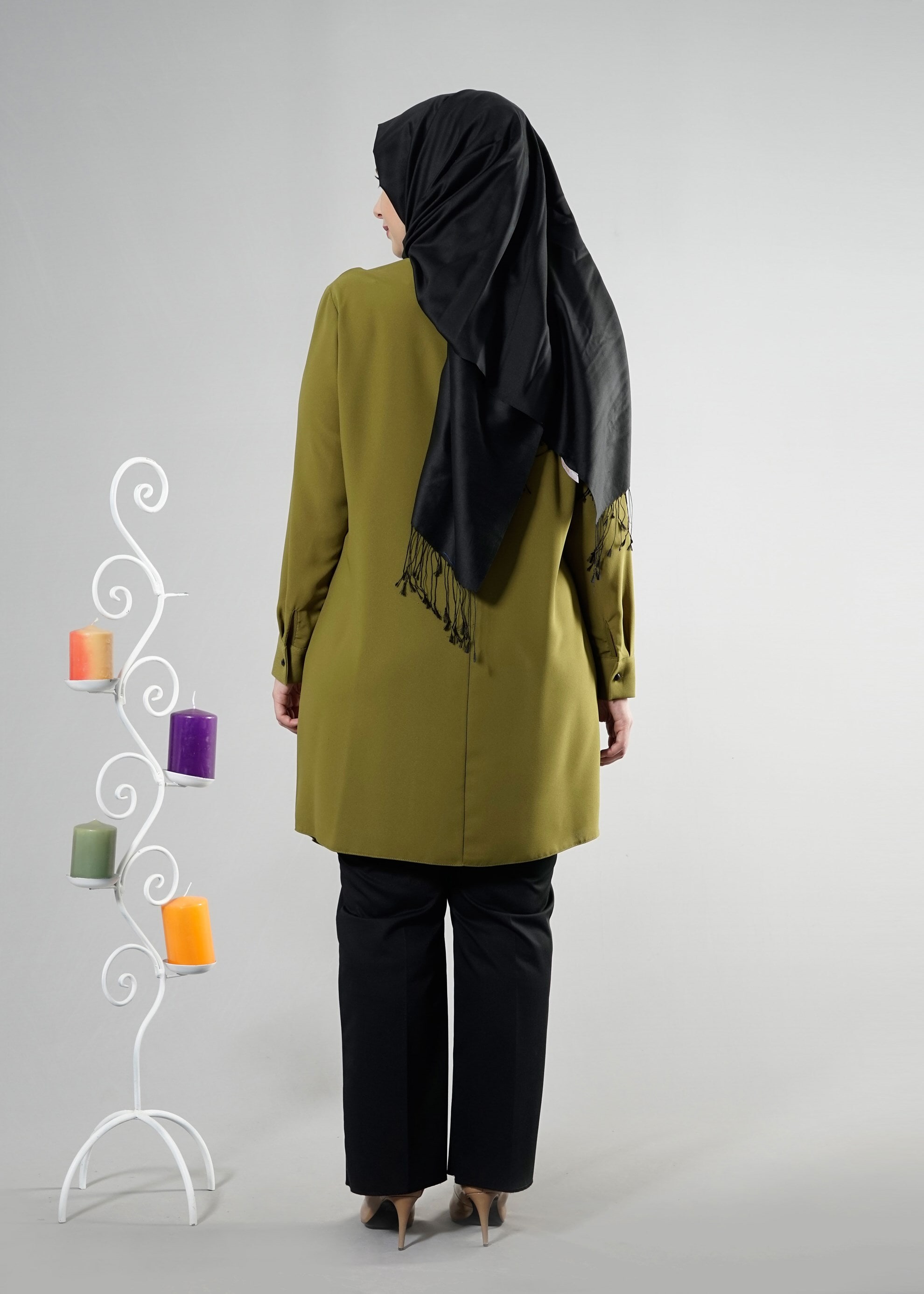 Tesettür giyim YEŞİL 2559 Nil Crep Tesettür Tunik 44/50 TEK42